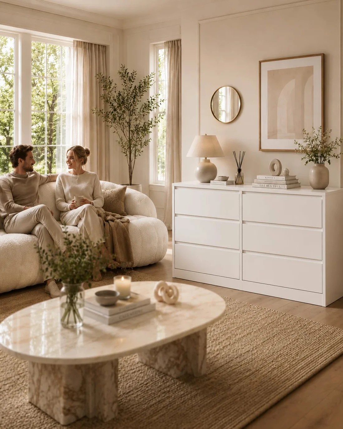 Comoda Dormitorio 6 Cajones, Cajonera Blanca 100 x 37 x 69 cm, Comoda Blanca Moderna, Muebles de Salon para Dormitorio, Pasillo y Habitación Infantil, Estilo Moderno