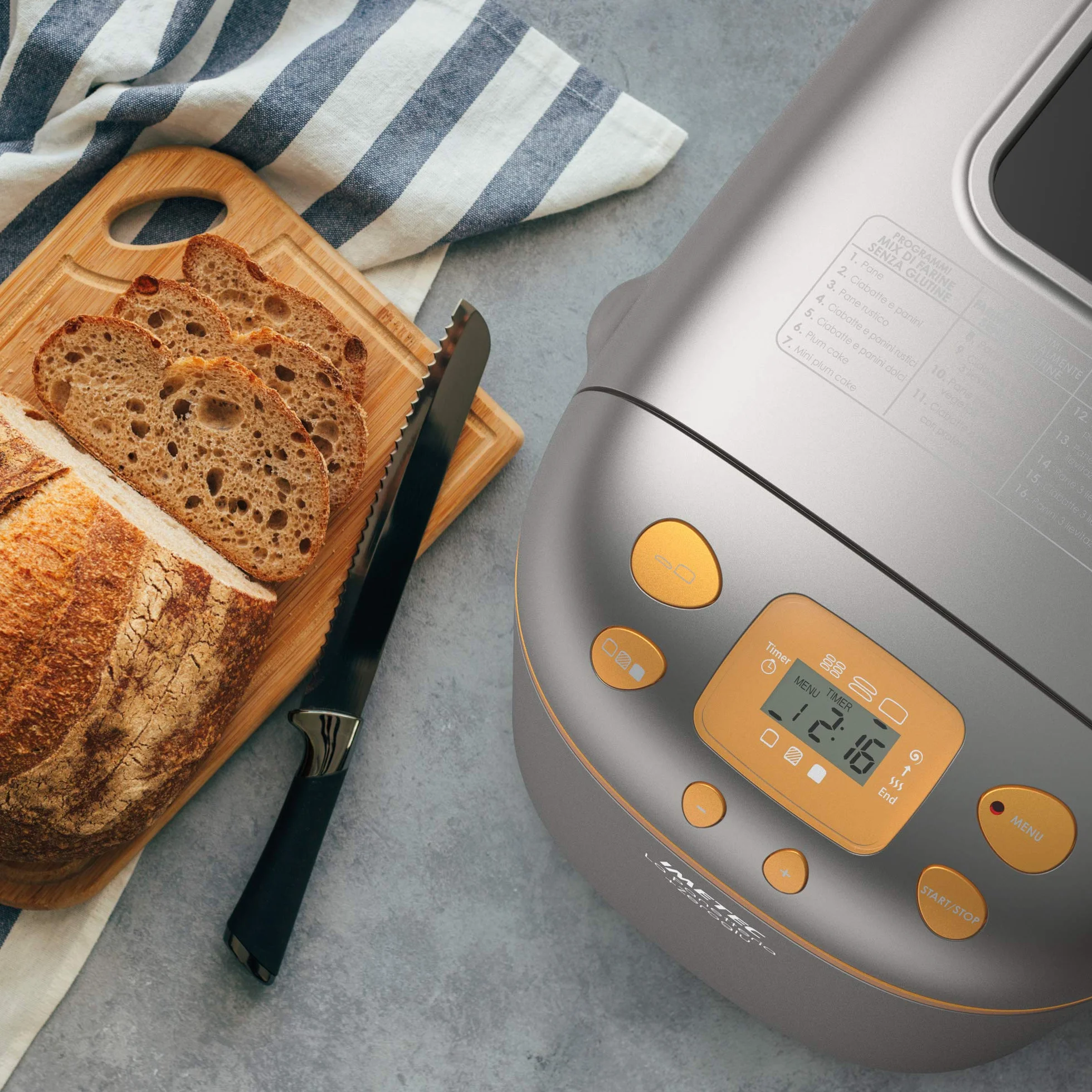 Imetec Panificadora La Panetteria+Zeroglu, 20 programas para pan, chapatas, panecillos, dulces con harinas naturales y sin gluten, 2 palas de amasado, temperatura controlada de fermentado, recetario