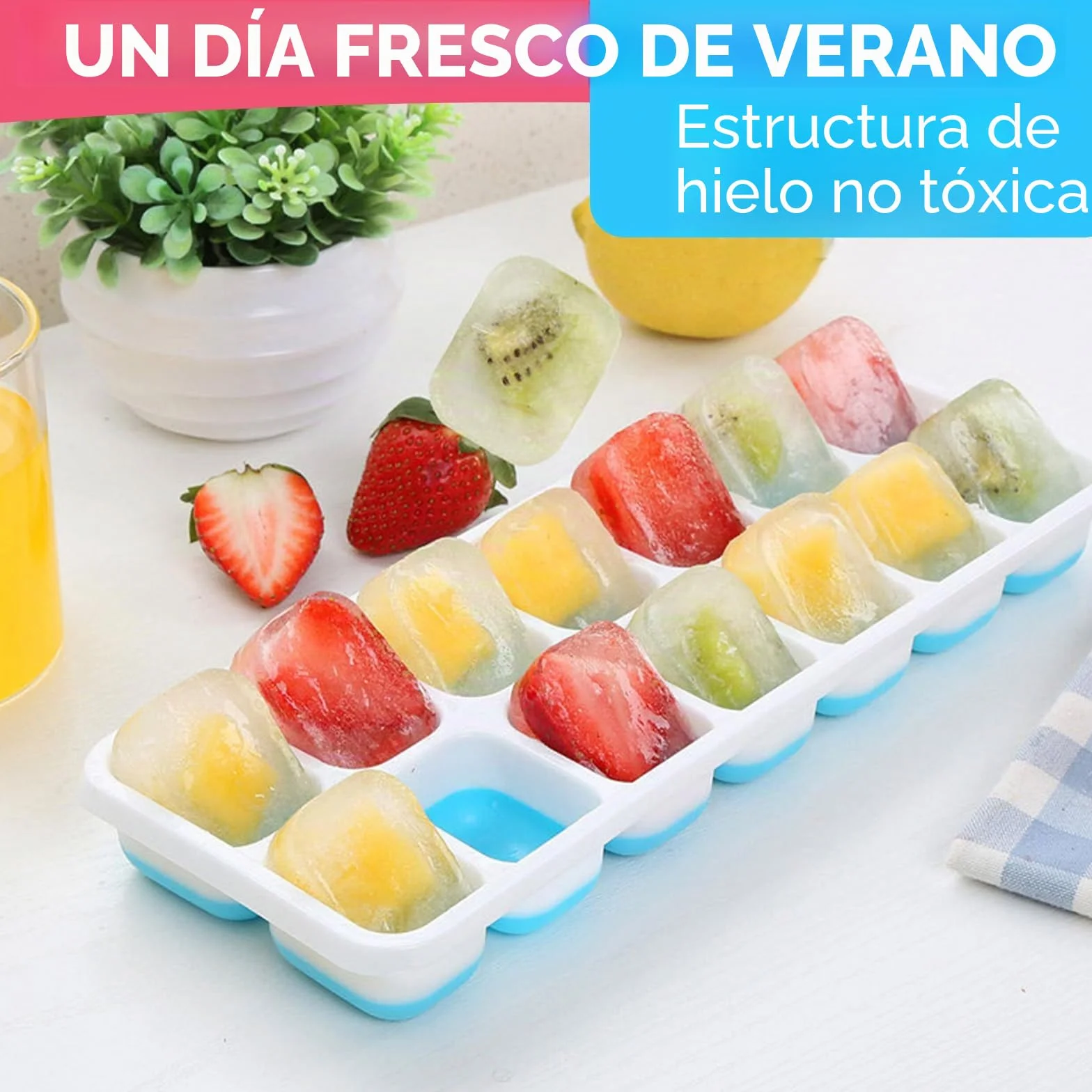Cubitera de silicona con tapa, 3 unidades, apilable, molde para cubitos de hielo, LFGB