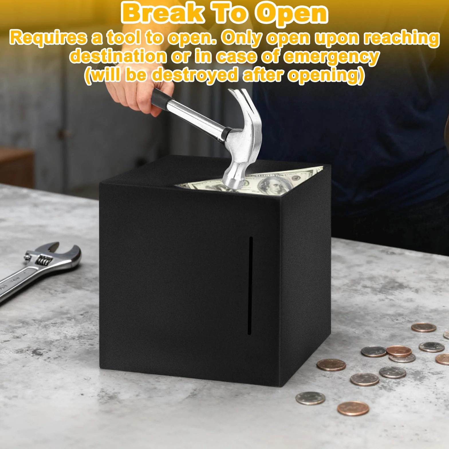 Hucha Ahorro Negra Acero Inoxidable, Huchas Adultos Monedas y Billetes Práctico No Se Puede Abrir 12x12cm, Caja Seguridad Sellado Dinero Fuerte Real Debe Romperse para Abrir para Adulto y Niños