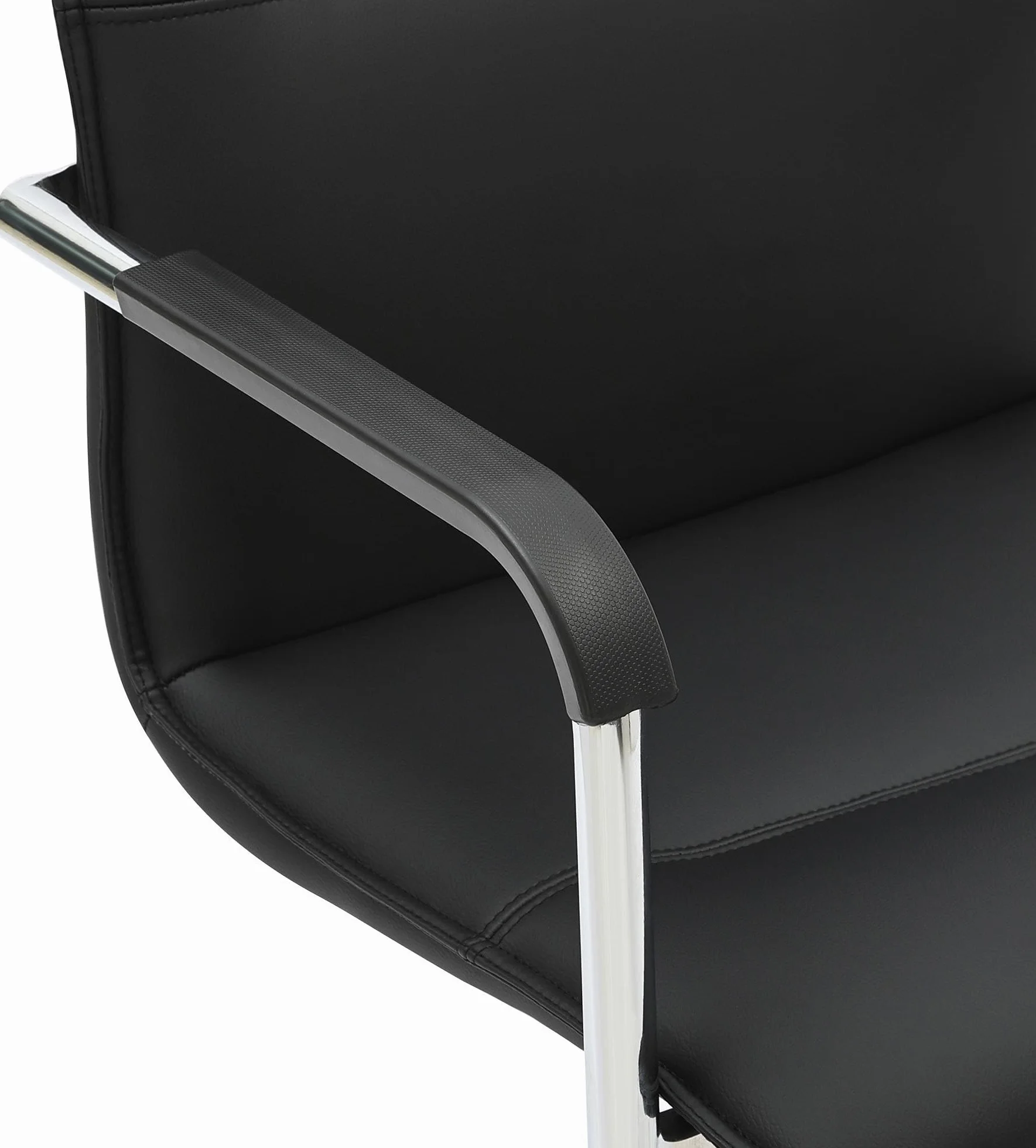 CLP Silla voladiza Seattle con reposabrazos, Silla de Comedor Moderna tapizada en Piel Sintetica, Estructura Metalica Efecto Cromo, Color:Negro
