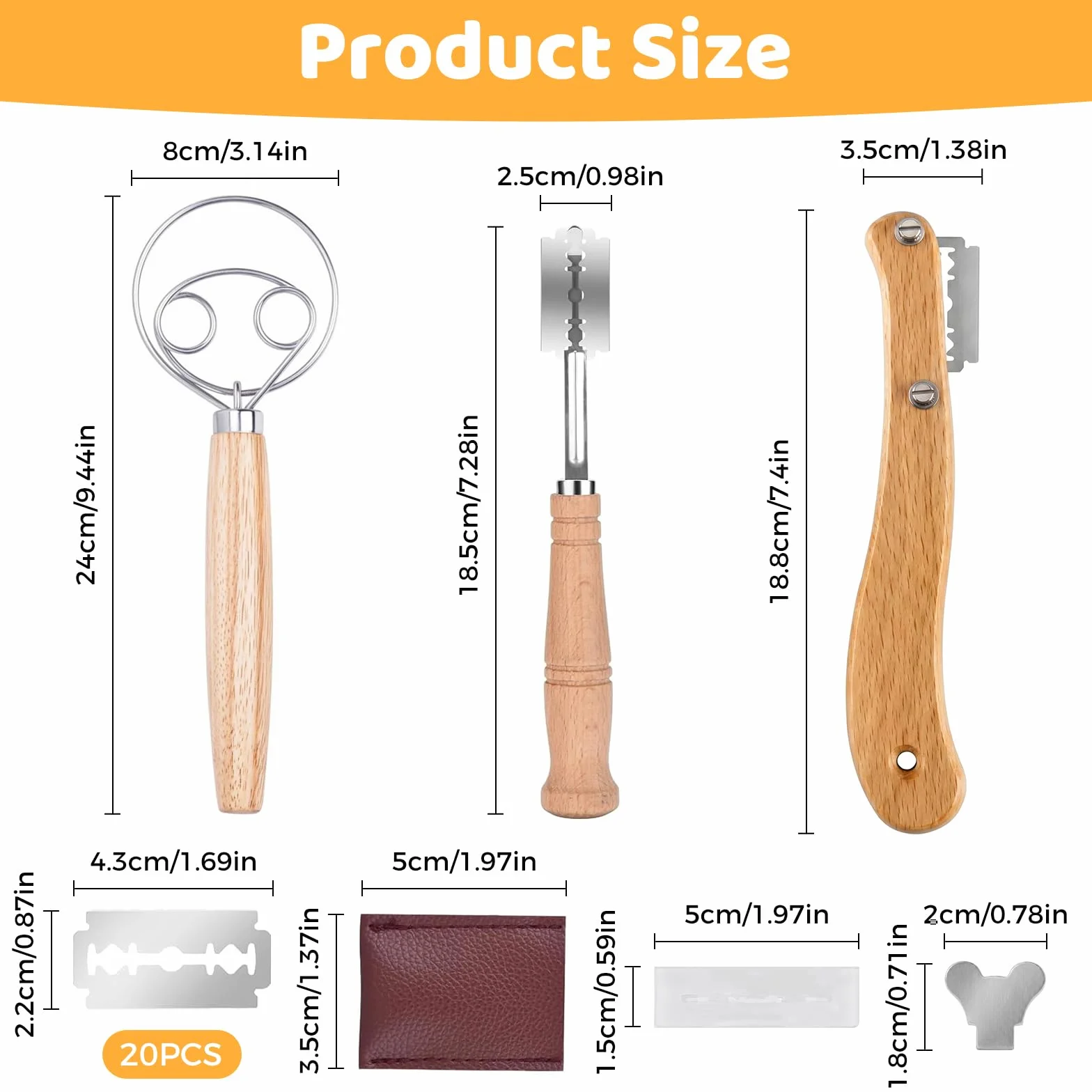 3 Piezas con 20 Hojas de Repuesto Cuchilla para Greñar Pan, Diseño de Varilla Danesa, Para Cortes Rectos y Curvos, Herramienta para Hornear Pan para Masa Madre, Baguette, Pan Artesanal