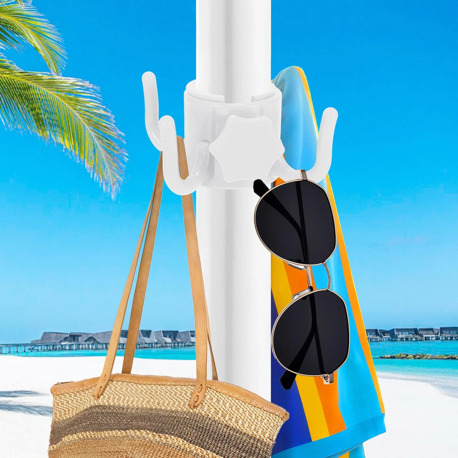 4 Puntas Gancho Para Colgar Sombrilla De Playa, Gancho Sombrilla Playa, Toallas, Ropa, Cámara, Gafas, Bolsos – Para Sombrillas De Sol Y Viaje, Blanco
