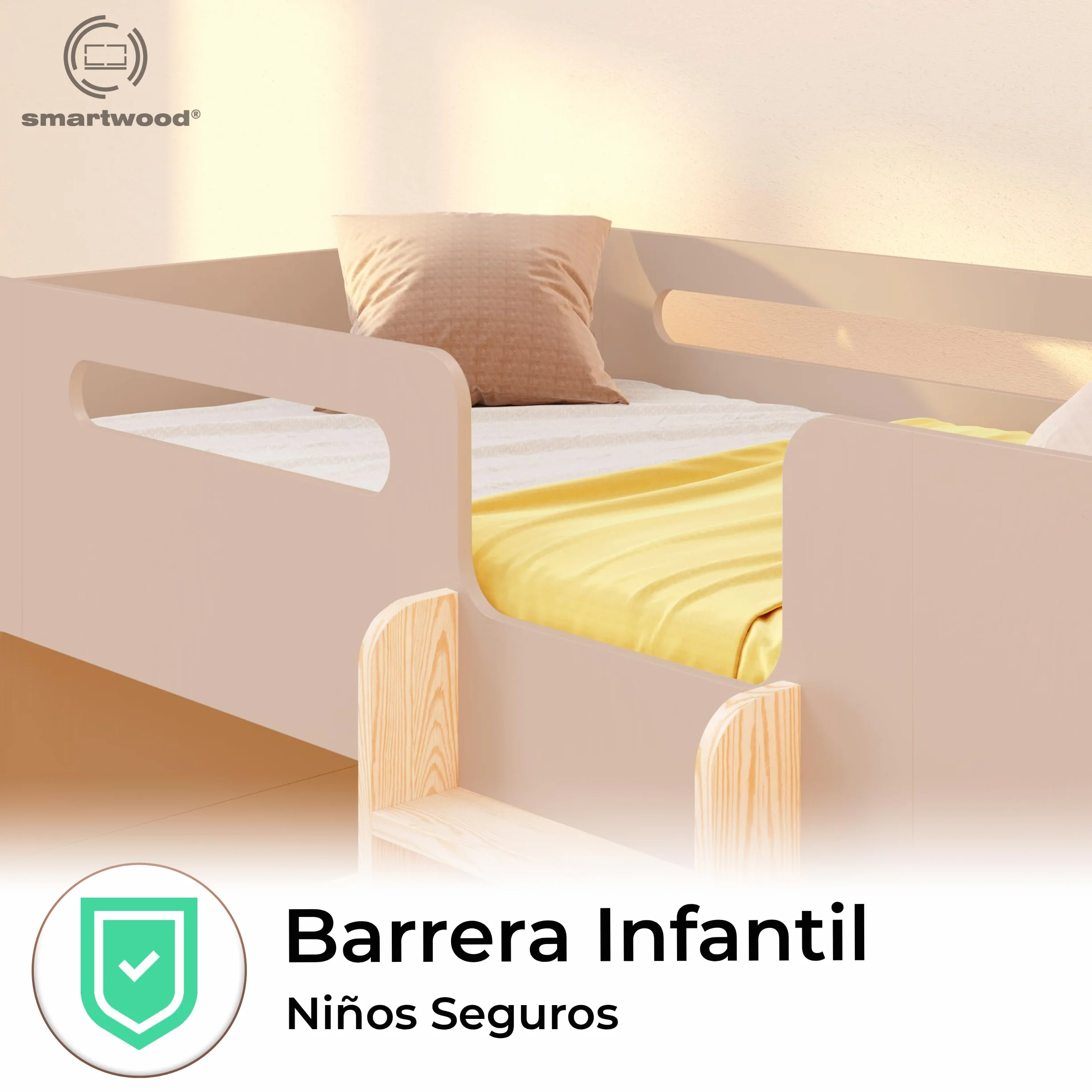 smartwood Litera Infantil 80x180 cm Cachemira - Cama Litera de Madera con Barandillas de Seguridad y Somier de Láminas - Soporta hasta 230 kg - para Niños y Niñas - Mimi B