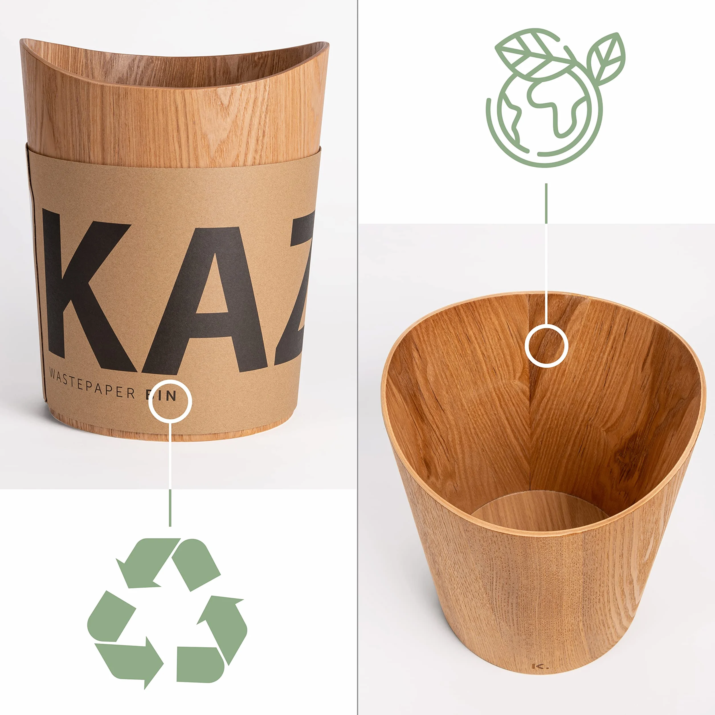 Kazai Papelera Oficina Madera Auténtica Börje 9 litros Fresno
