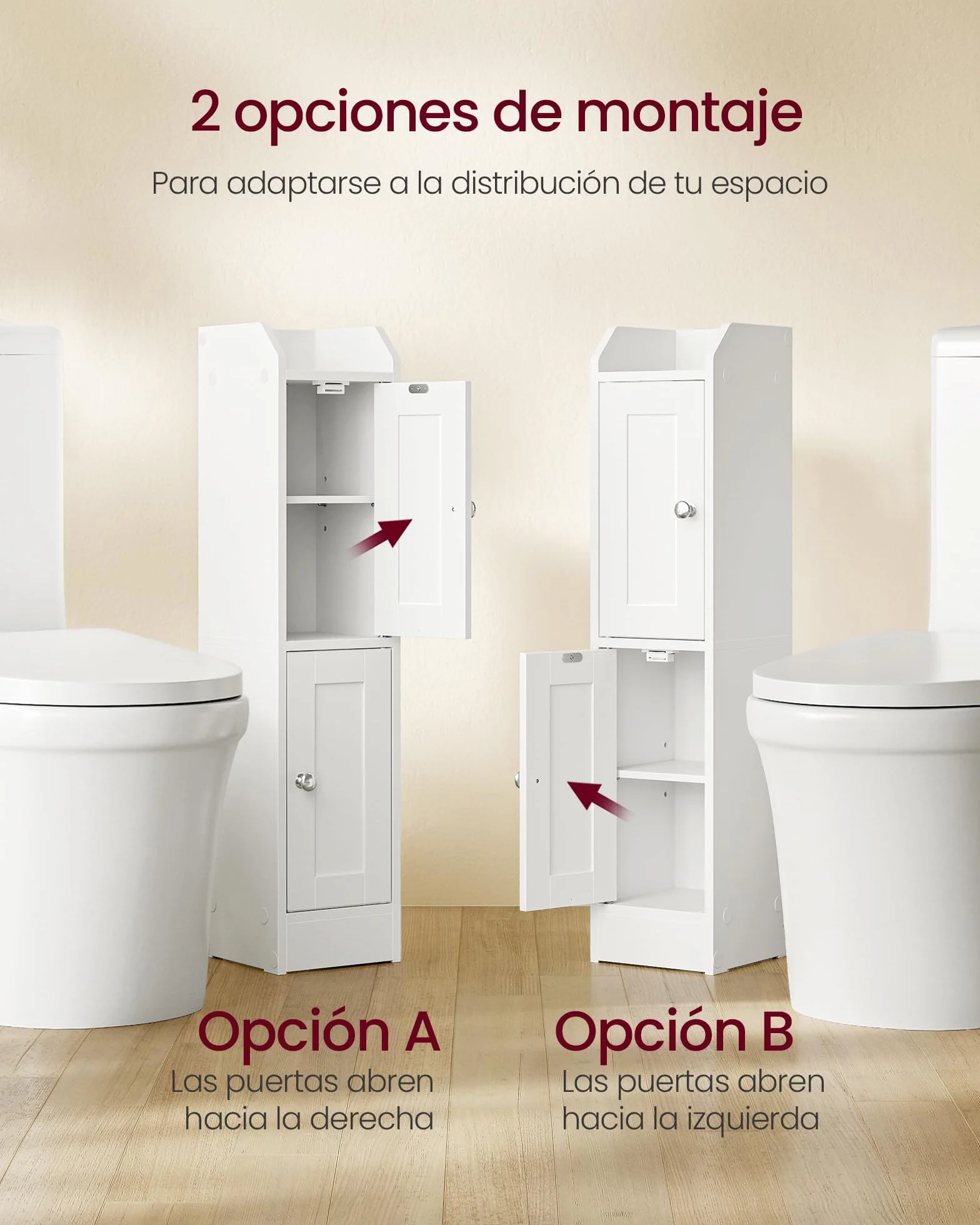VASAGLE Siren Mueble de Baño Estrecho Esquinero con Estantes Ajustables, Puertas Reversibles, Blanco Nube BBK312WB02