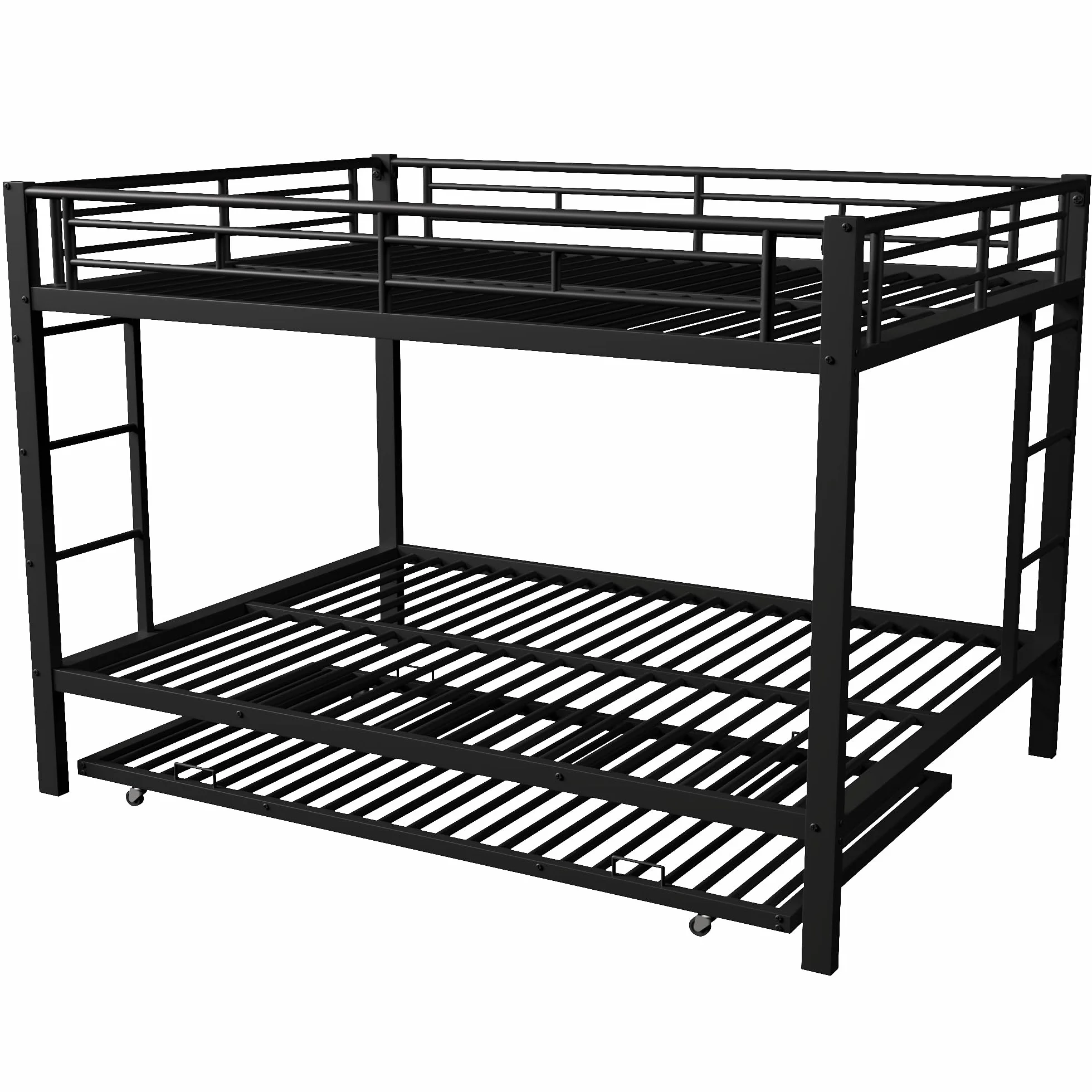 Moimhear 140x200cm, litera, cama de hierro, cama infantil, equipada con cama nido (90x190cm), barandillas altas, sin colchón (Negro)