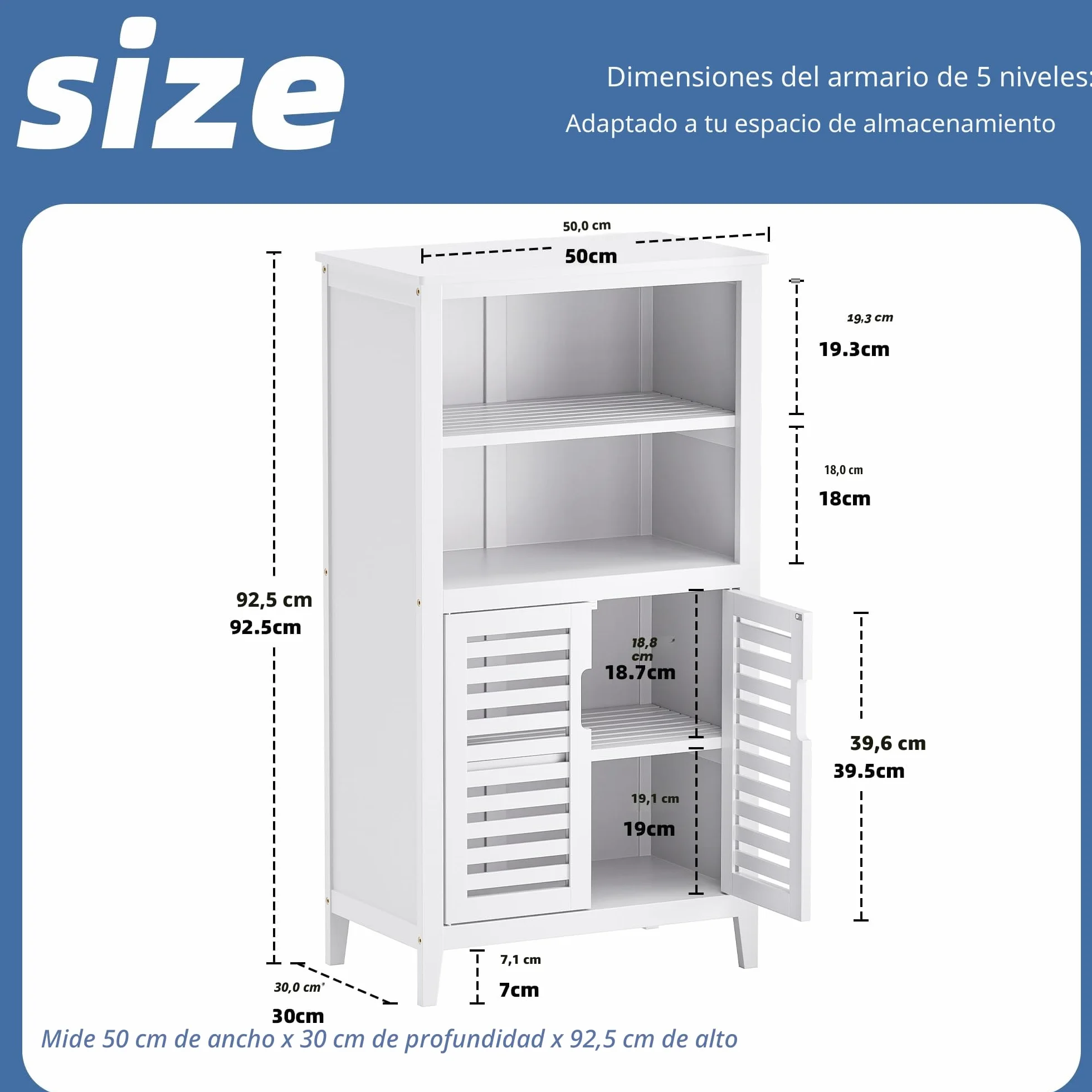 HITNET Mueble Baño Bambu, Armario Bajo Baño Auxiliar, Gabinete de Almacenamiento con Doble Puerta, Estante Ajustable, para Sala de Estar, Cocina, Entrada, Blanco