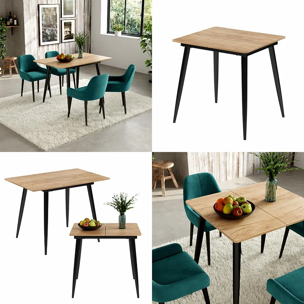 Vicco Mesa de Comedor Beaver, Goldkraft Roble/Negro, 80 x 70 cm Extensible, para Uso Flexible como Mesa de Comedor o de Trabajo