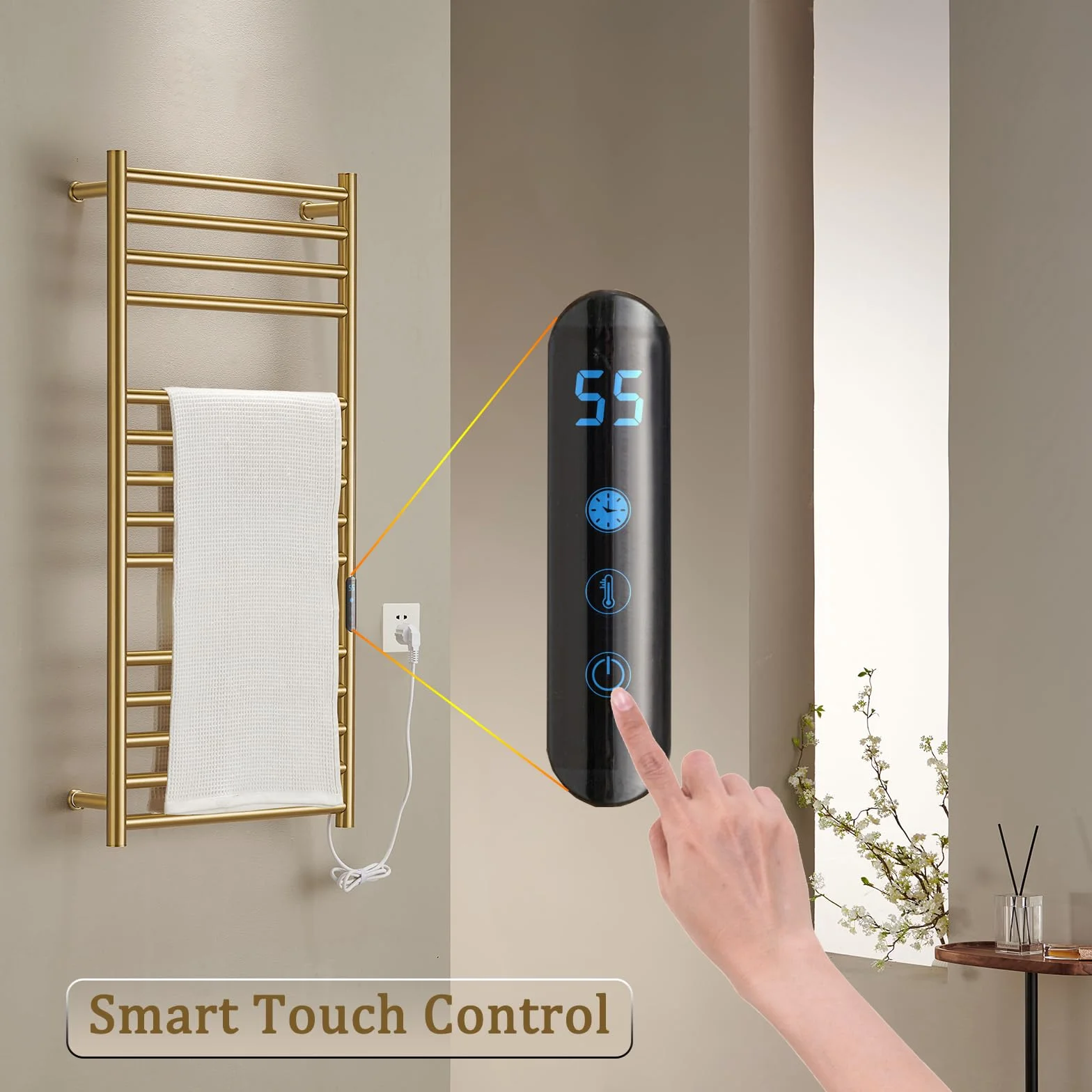 ESOP Radiador Toallero Eléctrico Baño Oro 162 W Radiador Calienta Toallas de Toallero, 110x52x12 cm Toallero Calentado para Baño, Inteligente de Temperatura Constante Calentador de Toallas Pared