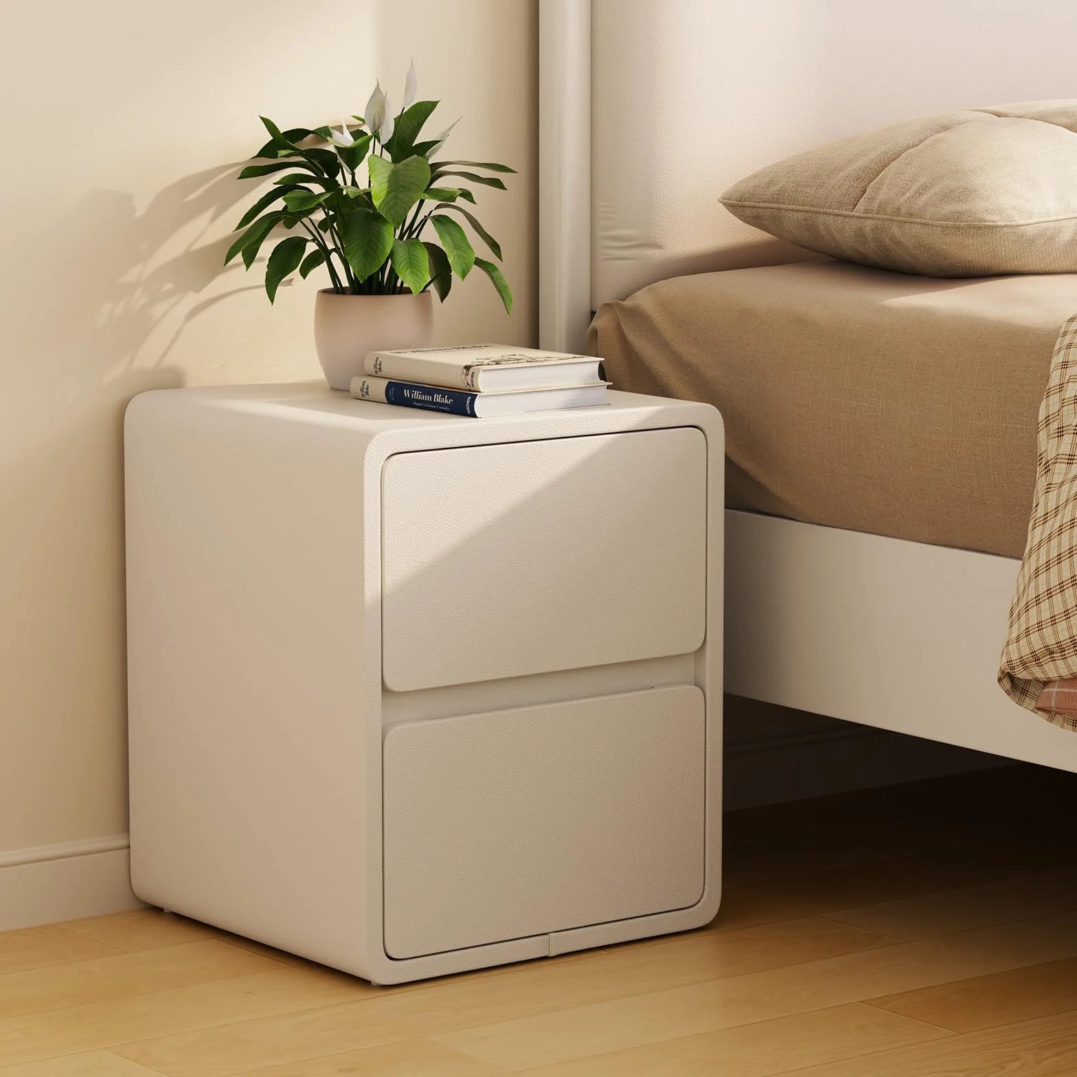 AQIMUELE Mesita de Noche Estrecha con 2 Cajones, Mesilla de Noche de Nórdico - Instalación no Necesaria, Mesita Auxiliar Minimalista, para Dormitorio, Salón (Blanco - Ancho 40cm)