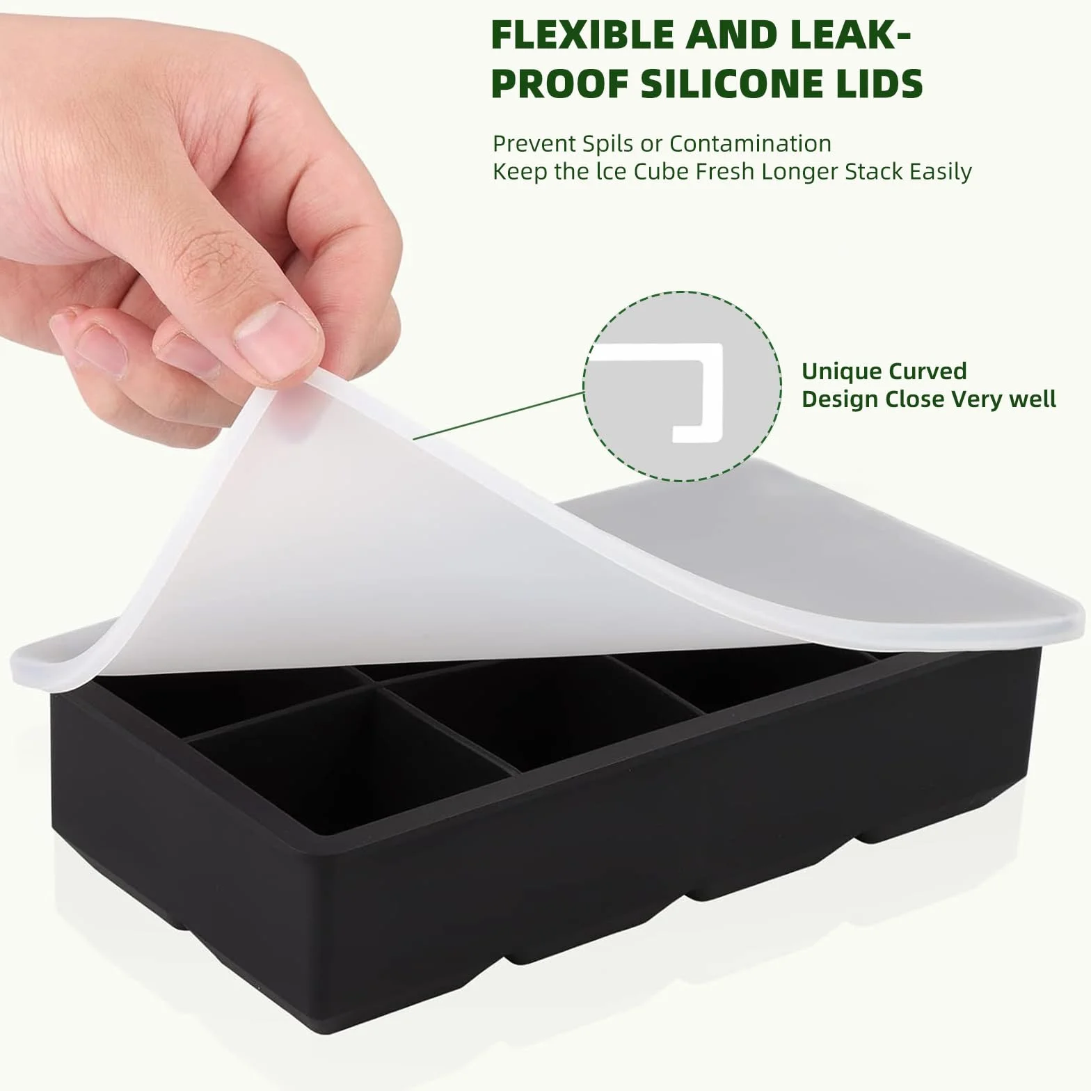 Cubitera de Silicona Grande para Cubitos de Hielo, Moldes XXL con Tapa, 2 Unidades