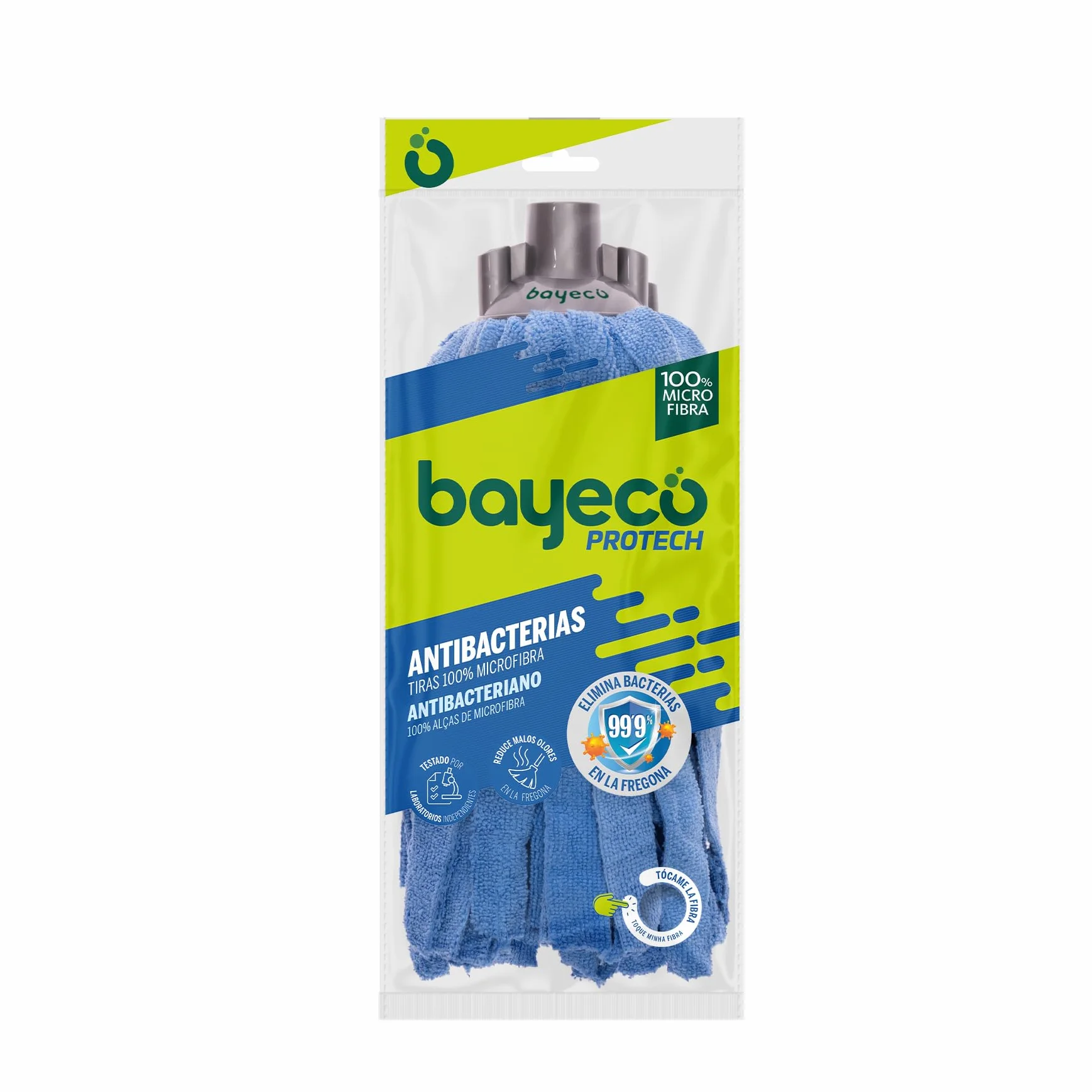 Bayeco - Copptech Antibacterias Suelos Protegidos - Fregona de Tiras 100% Microfibras - Elimina el 99,9% de bacterias y hongos en la fregona - Gran capacidad de absorción - 1 unidad
