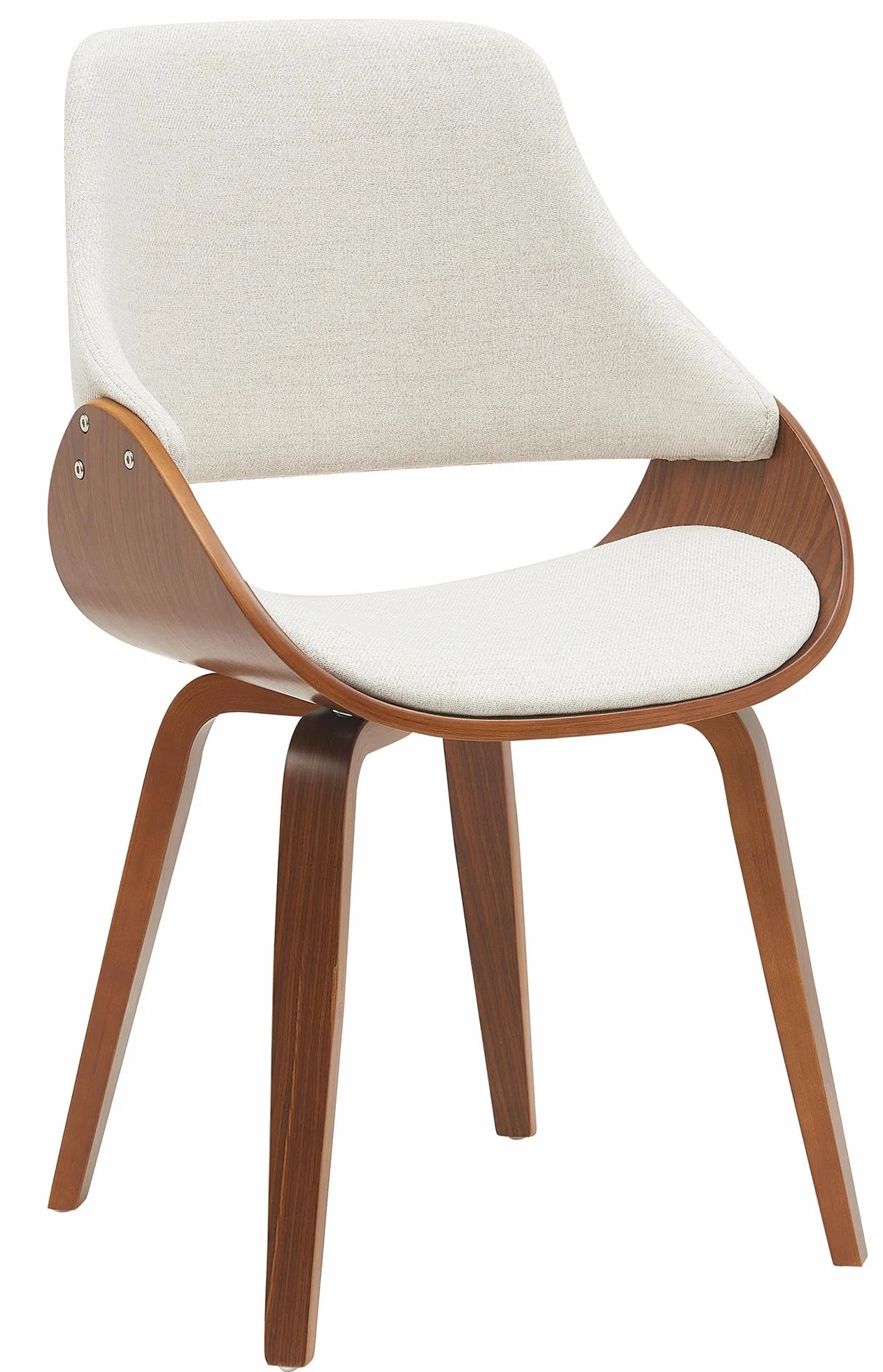 CLP Silla de Comedor Vangale Tapizada con Respaldo, Diseño Moderno con Estructura de Madera Curvada para Salón, Color:Nuez/Crema, Material:Tela