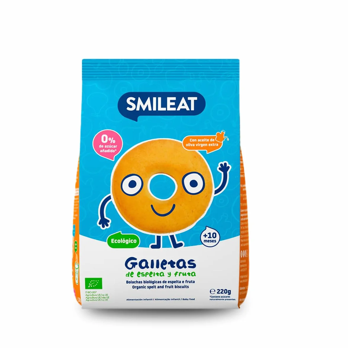 Smileat Galletas de Espelta y Fruta para Peques 10+ meses Sin Azúcar Añadido Aceite de Oliva Virgen Extra 220g