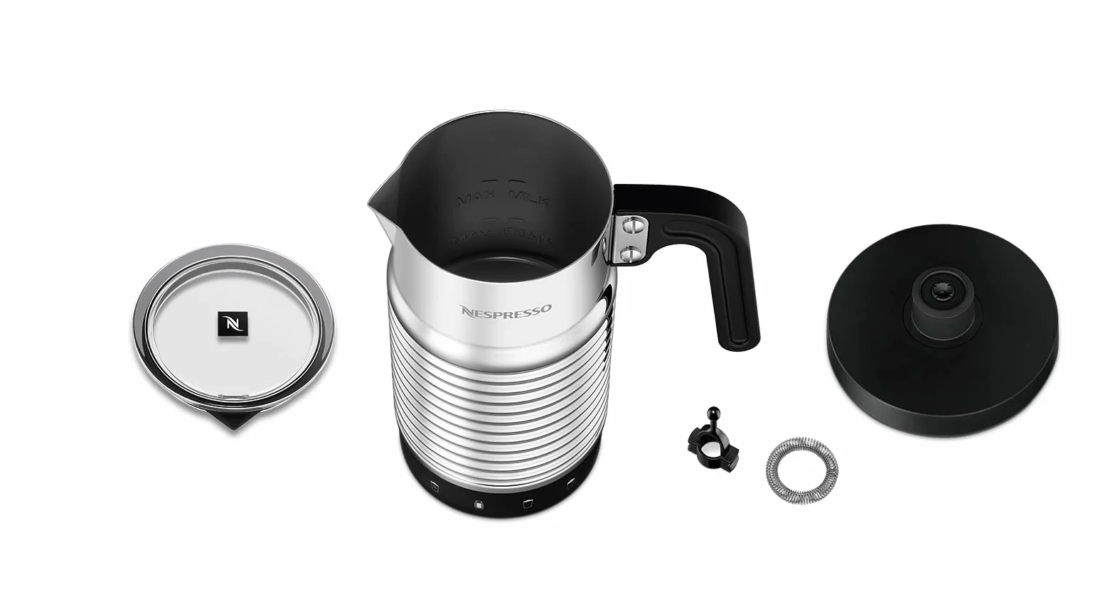 NESPRESSO Aeroccino 4 Espumador de leche, Espumador eléctrico para 120 ml de espuma de leche cremosa y 240 ml de leche caliente, espumador apto para lavavajillas, Plateado