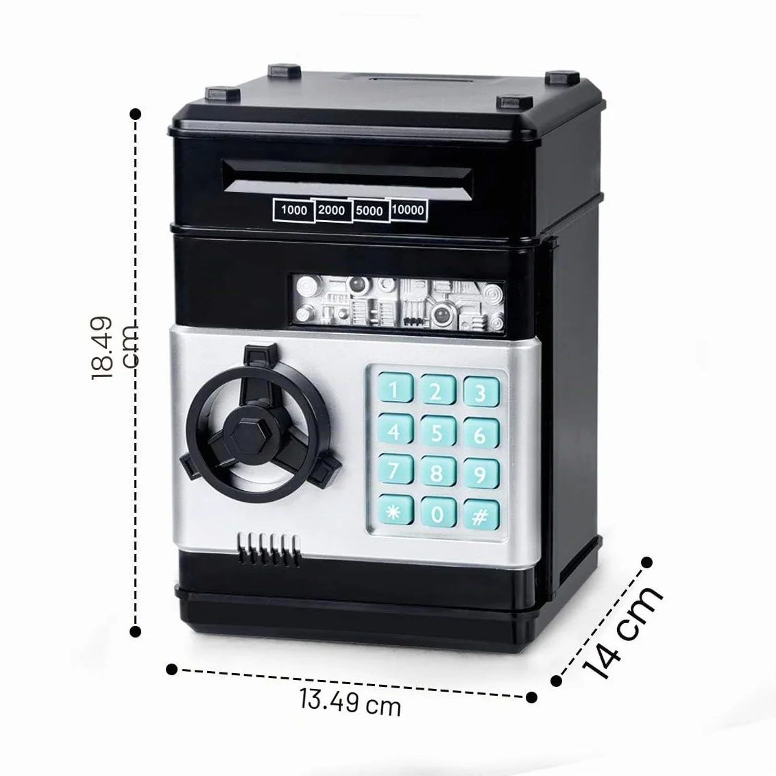 Thedttoy Hucha Electrónica Caja de Dinero para Niños 4-11 Años, Hucha Fuerte con Código y Cajero Automático, Regalos para Niñas y Niños (Negro)