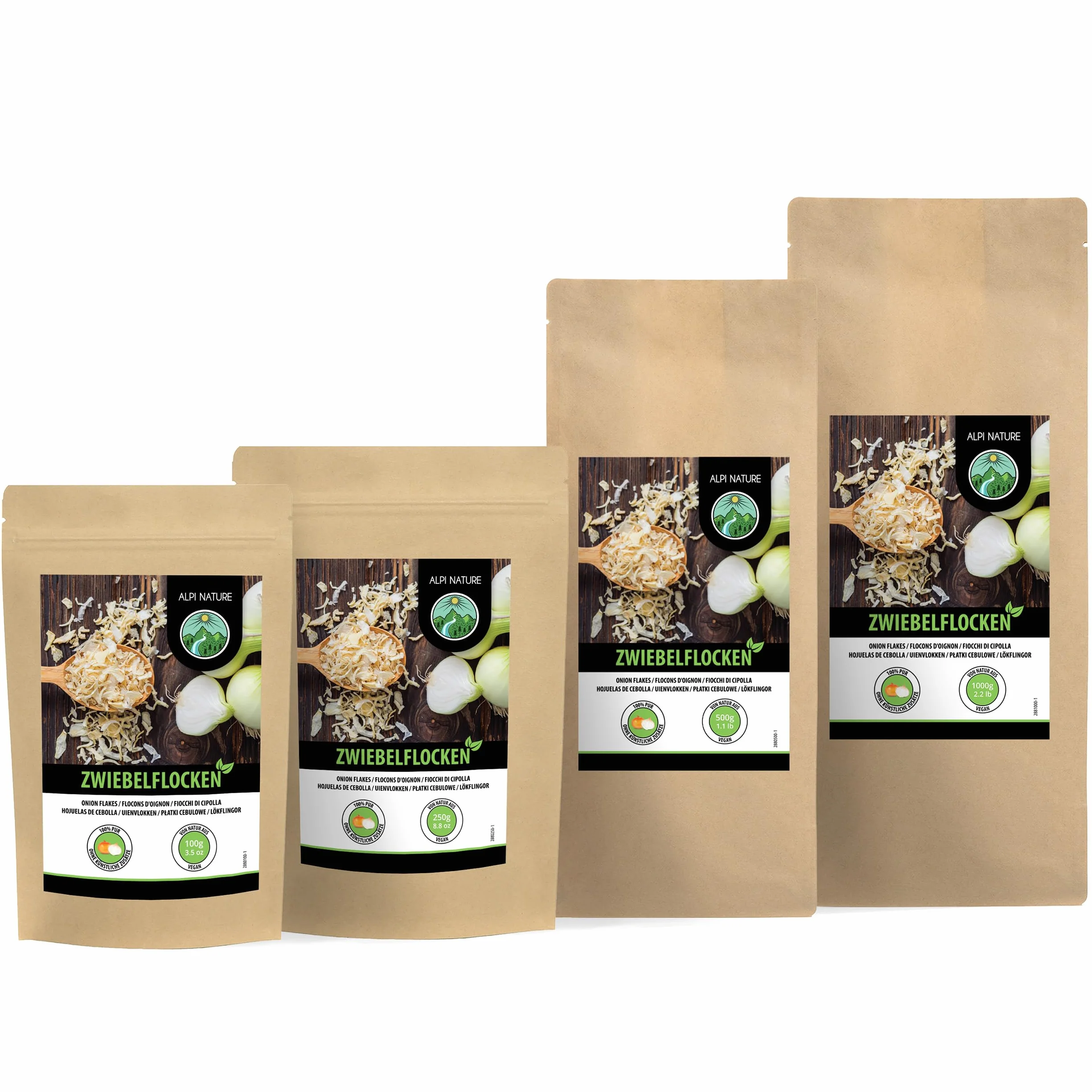 Alpi Nature Cebolla en Hojuelas 500g, Trozos de Cebolla Secas y Picadas 5-30 mm