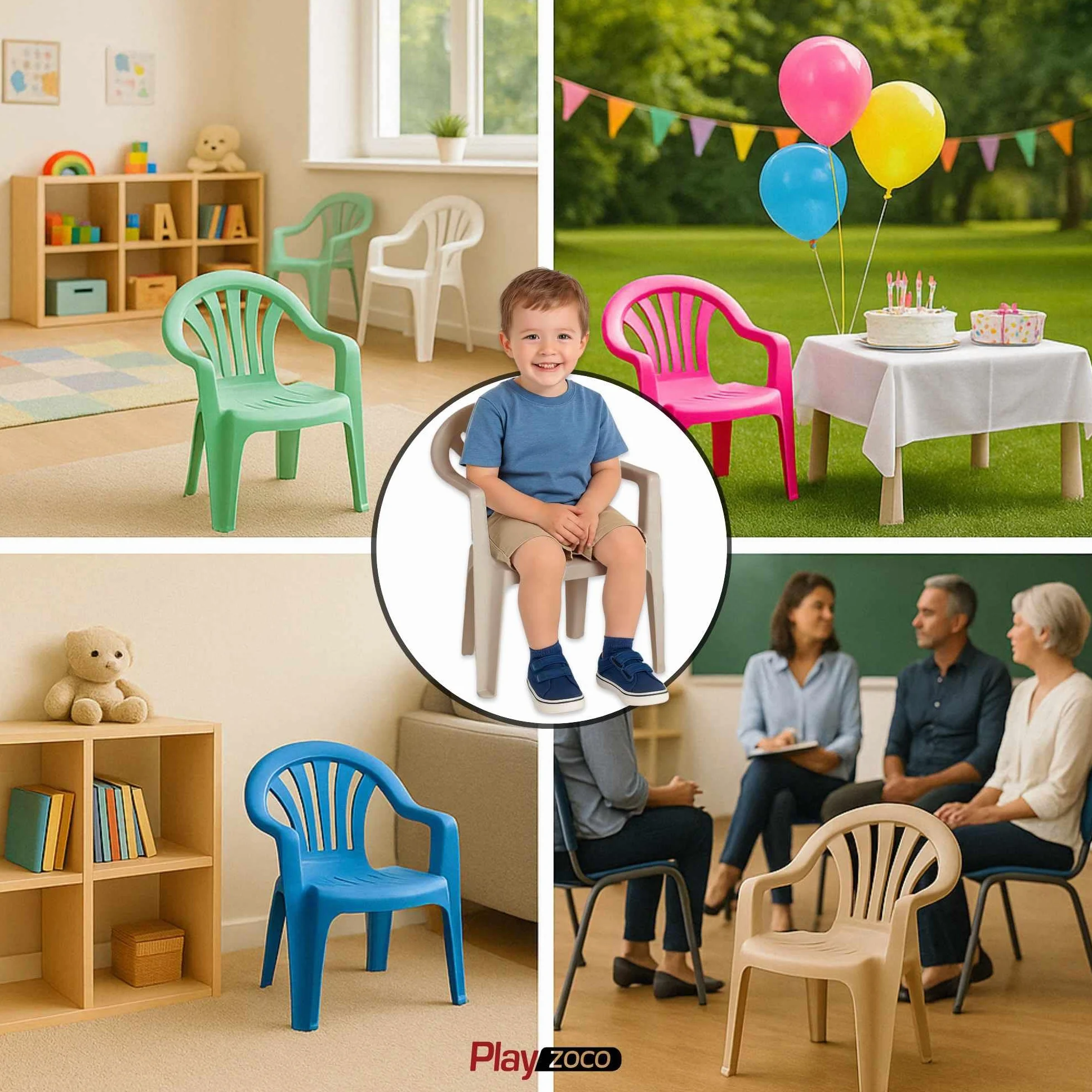 TECHZOCO Silla Infantil de Plástico, Silla para niños, Silla Escolar para niños, Fabricado en Plástico, Ideal para Jugar, Leer, Dibujar o Comer, Altura Total 49.5 cm, Color Verde Claro