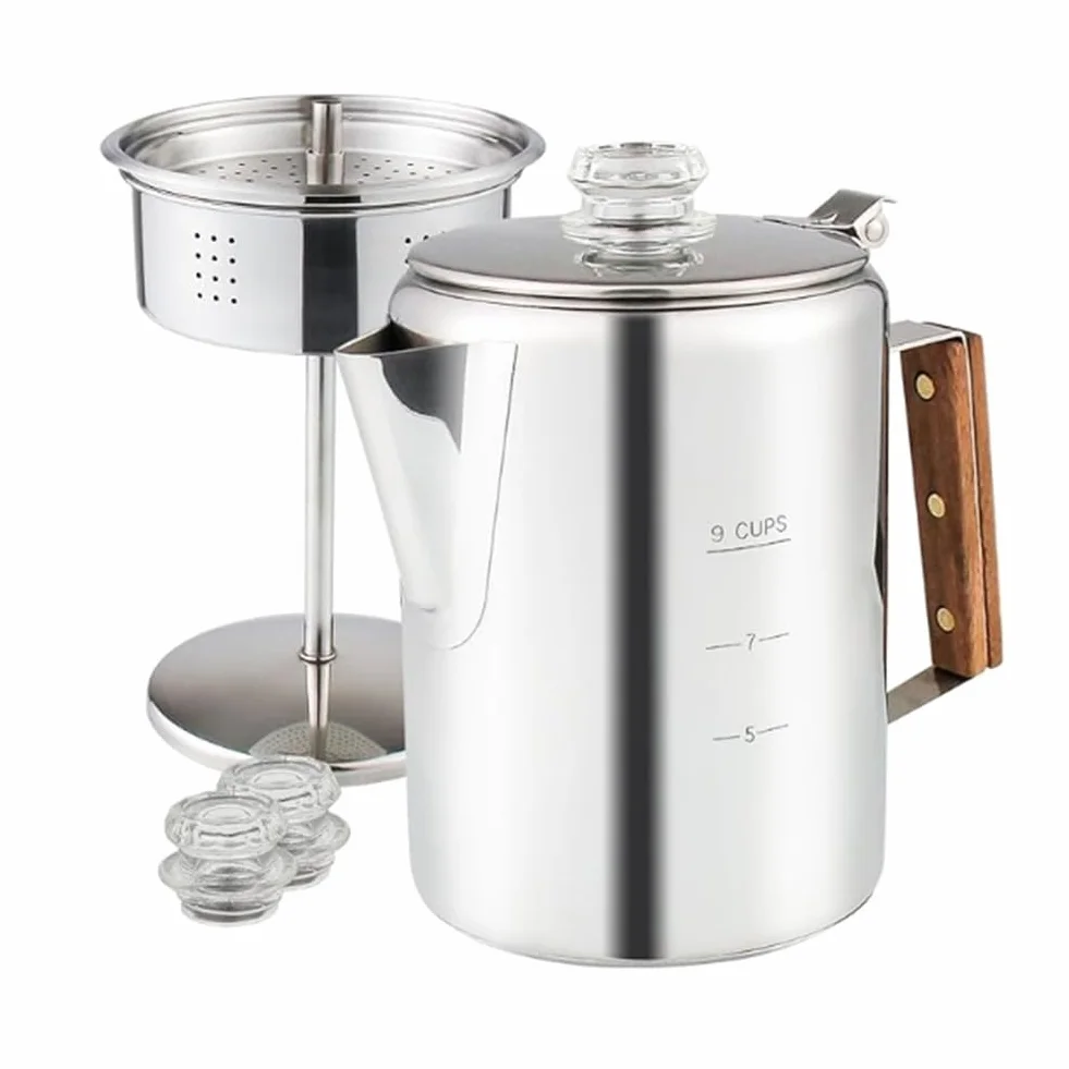 Cafetera percoladora de acero inoxidable para camping 9 tazas