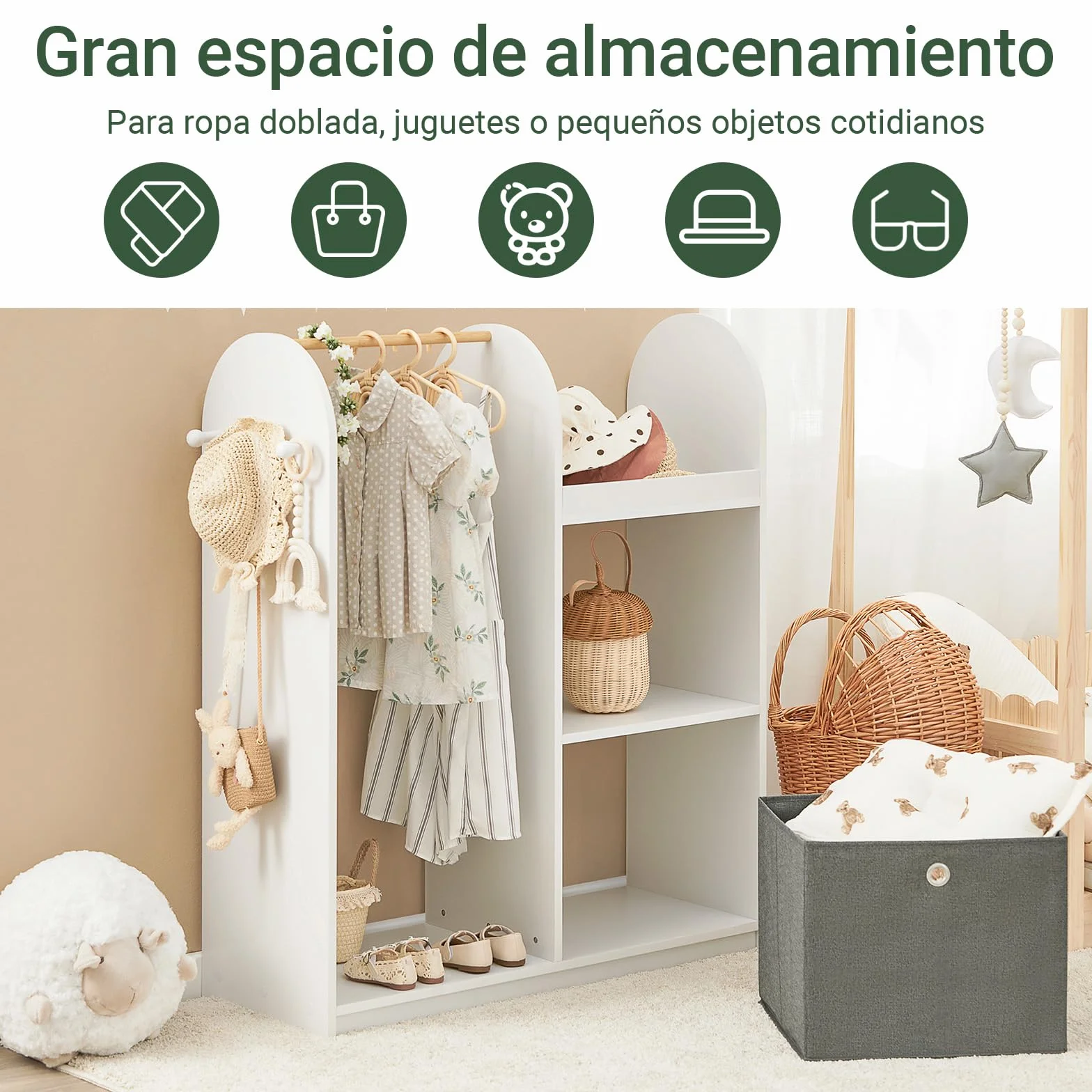 SoBuy Armario Infantil con Almacenaje Juguetes y Ropa Blanco 97x35x108cm KMB40-W