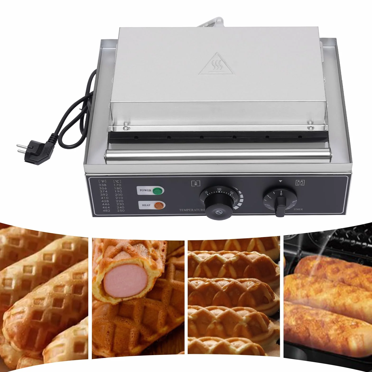 Máquina de perritos calientes 1500W 220V 6 unidades control temperatura 50-300℃ acero inoxidable