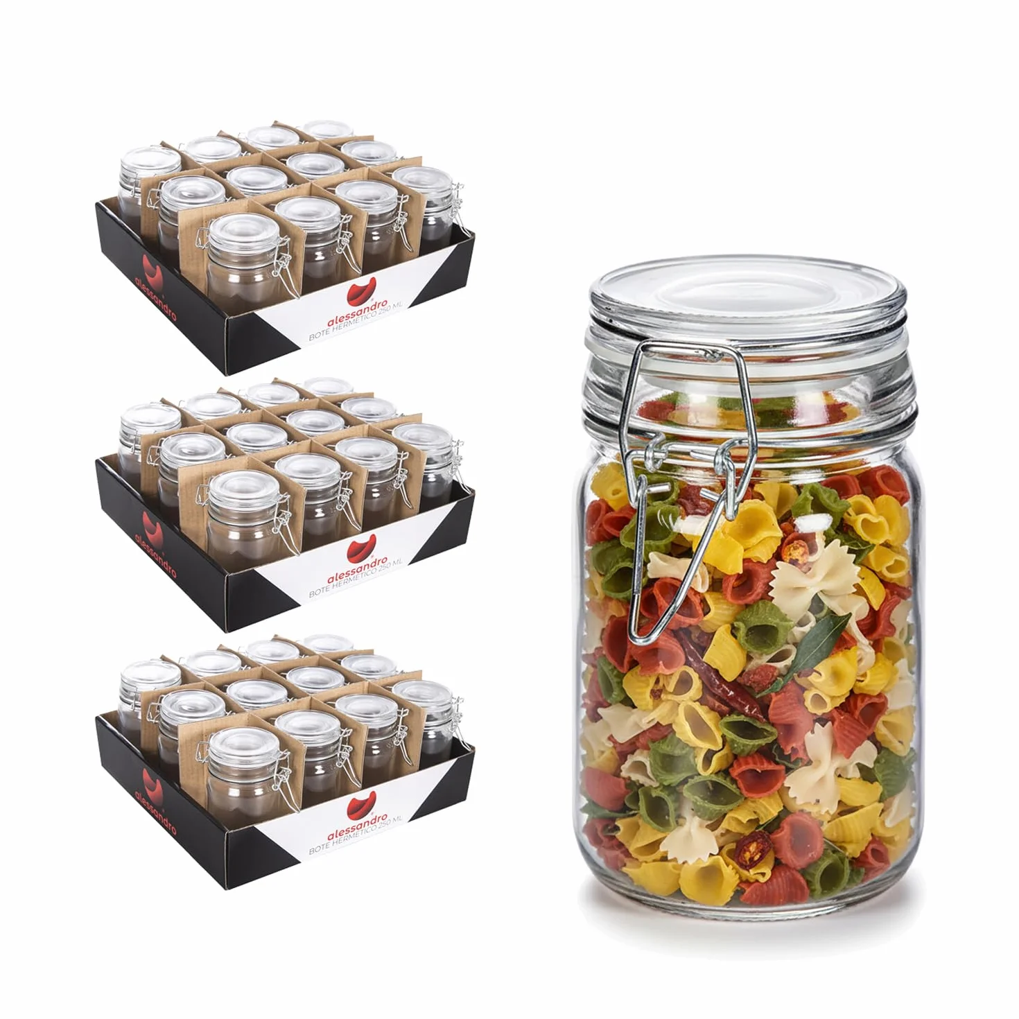 Bote Cristal Hermético 250ml | Pack 36 Unidades | Tarro de Cristal | Tapa Cierre Seguro Hermético | Almacenamiento de Comida Conservas | Cocina Bar Restaurante Hostelería Decoración (250ml Liso (36ud)