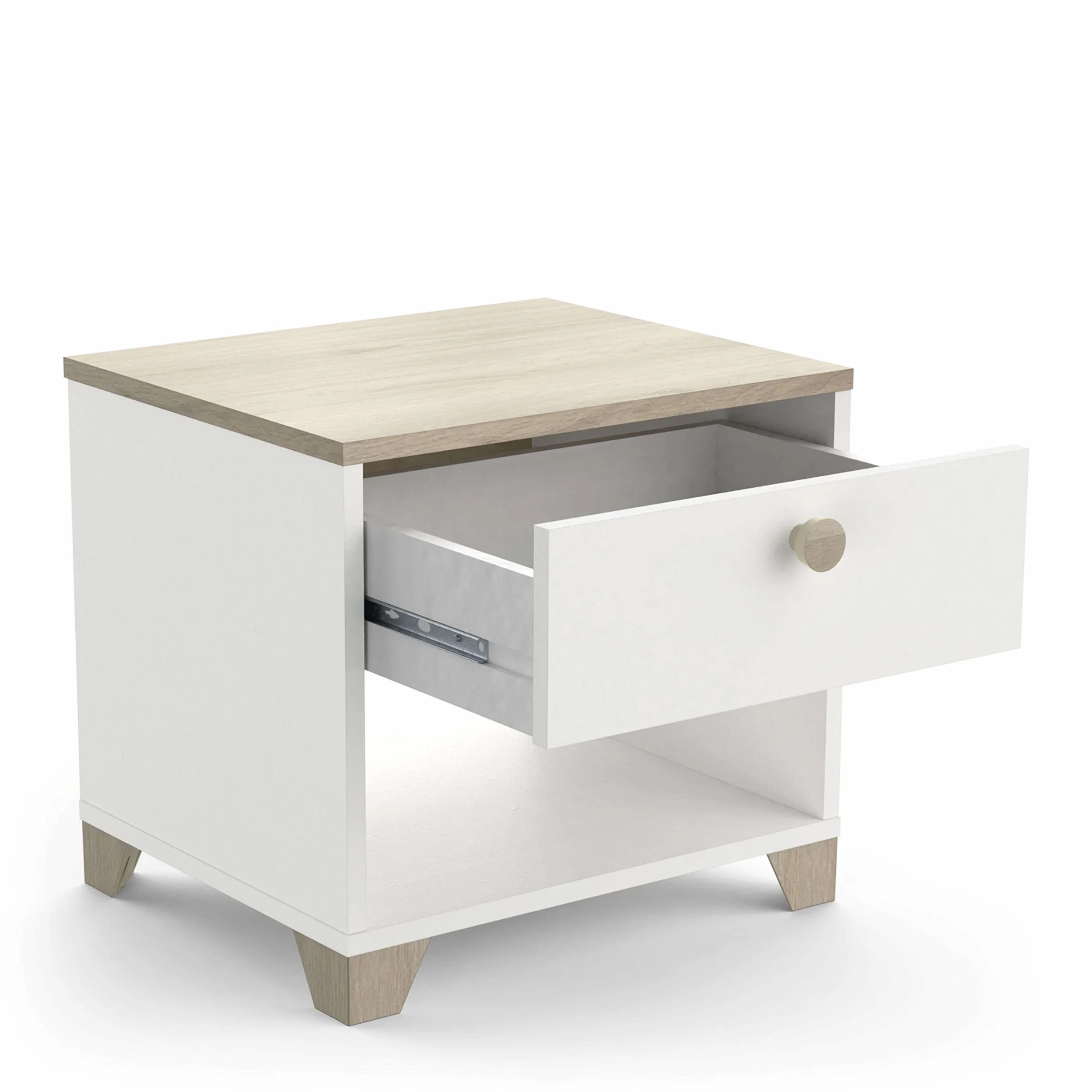 Miroytengo Dormitorio Principal Completo Izzy Color Blanco Mate y Roble Kronberg (Cama+cómoda+mesitas)