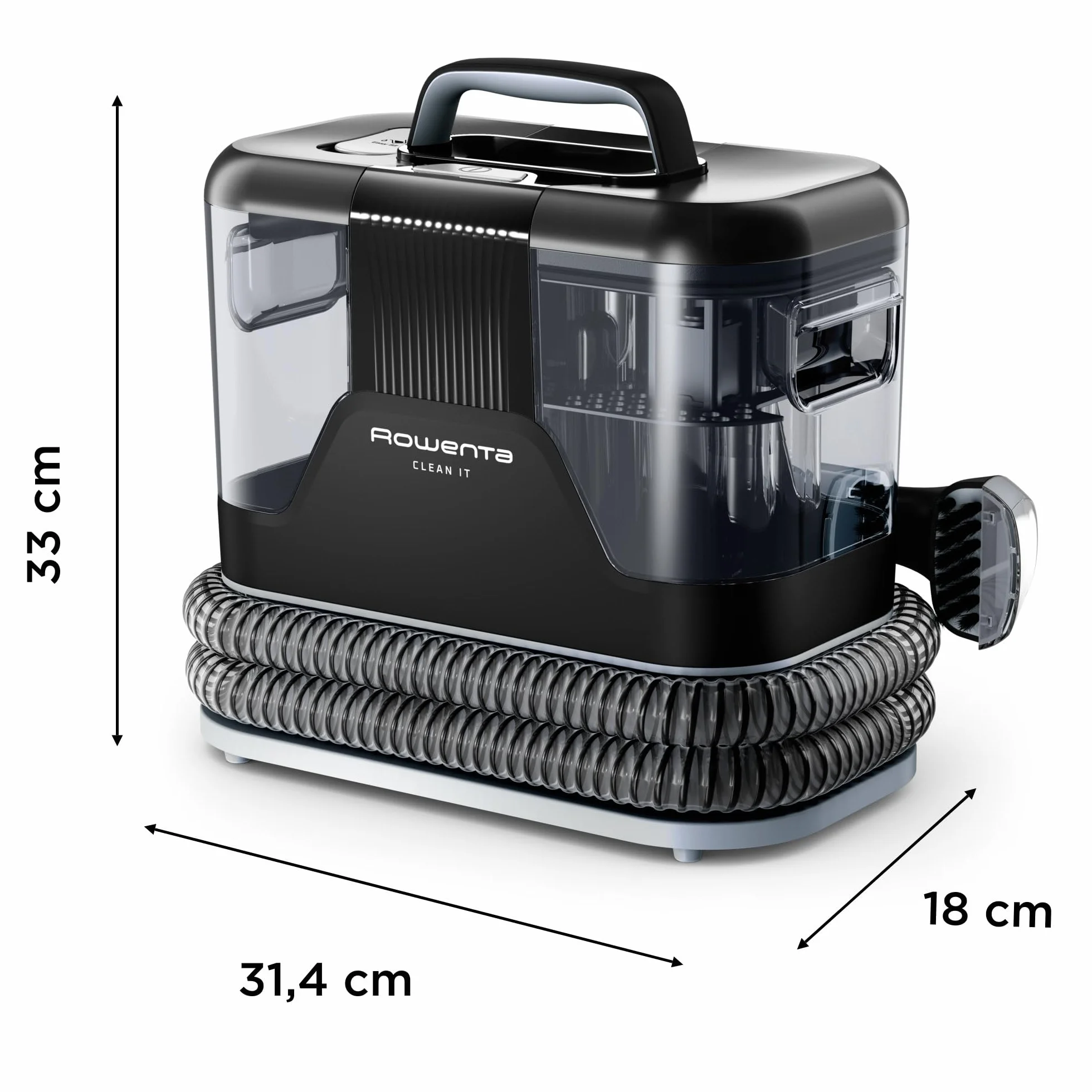 Rowenta Clean It, Aspirador de tapicerías Multiuso, Gran depósito extraíble de 1,8 L de Agua Limpia y 1,5 L de Agua Residual, Diseño Compacto, 12,5 kPa, 400 W, Autolimpieza, IN5010 (Reacondicionado)