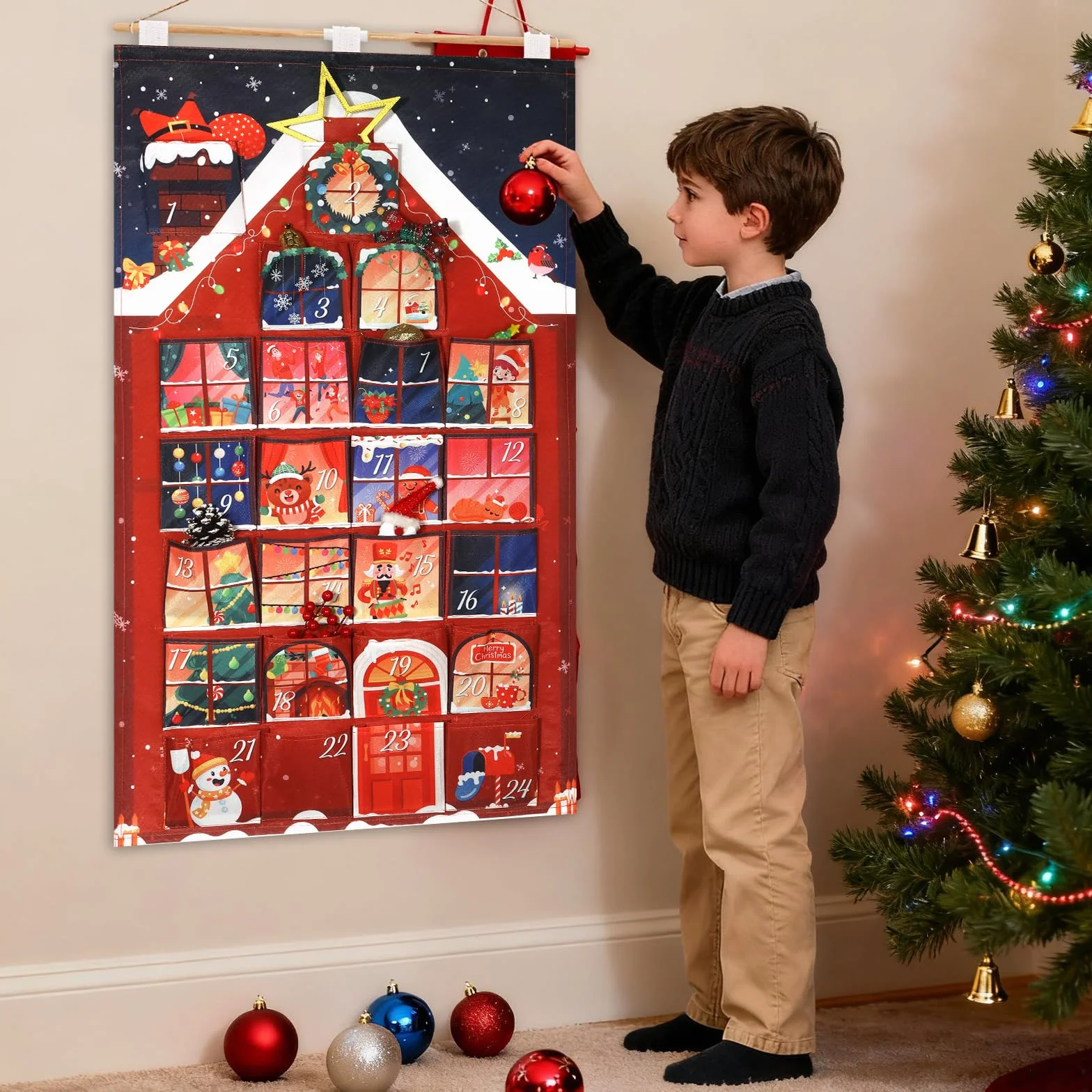 DPKOW Original Casa Calendario Adviento para Rellenar Vacio Tela Navidad DIY