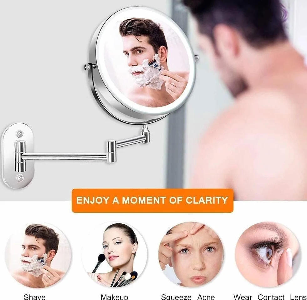Espejos de baño Espejo de Maquillaje montado en la Pared, Espejo de Aumento 5X de Doble Cara Giratorio de 360 ​​° Extensible (Color : Nero)