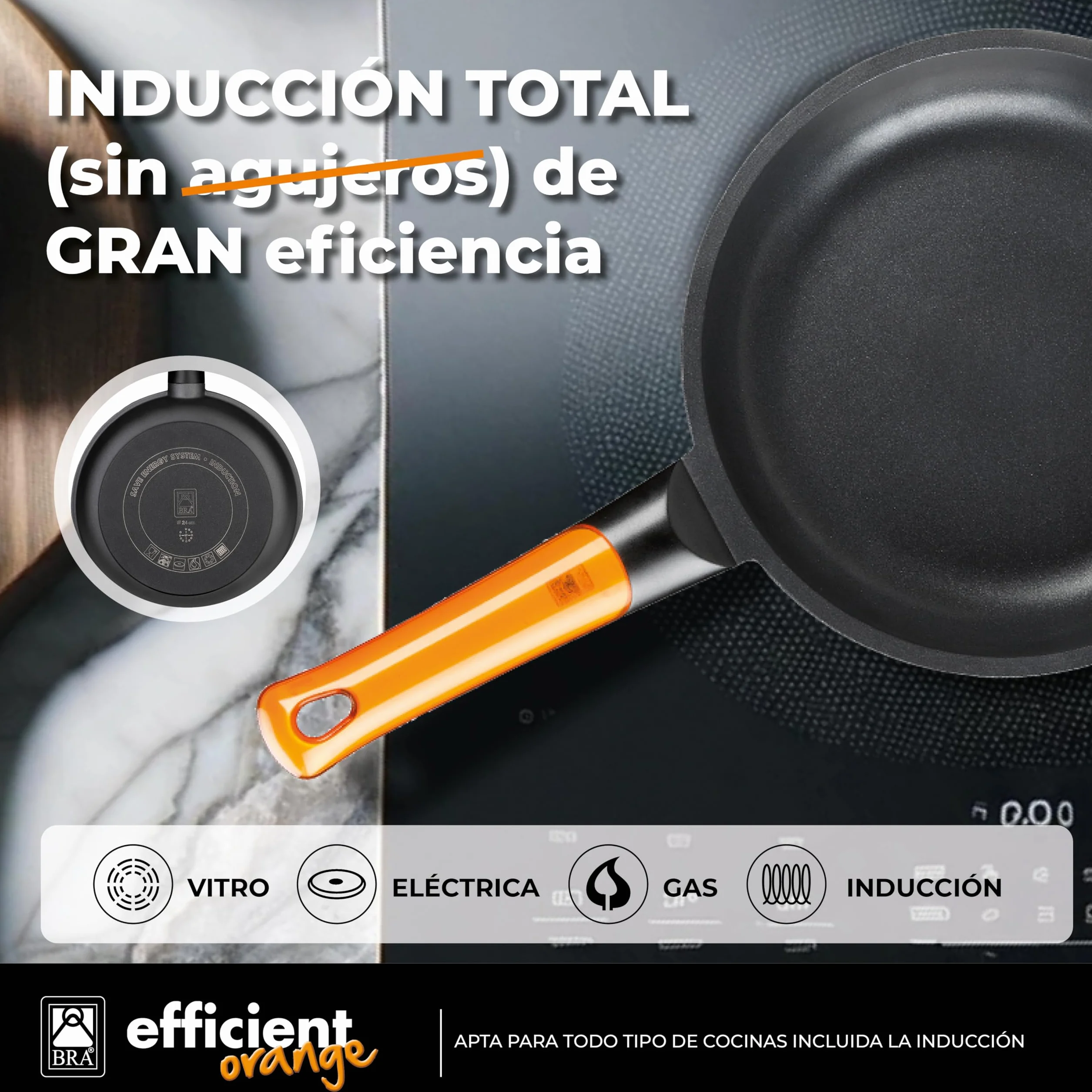 BRA Efficient Orange Set 3 Sartenes Aluminio Fundido 18 22 26 cm Antiadherente Libre PFOA