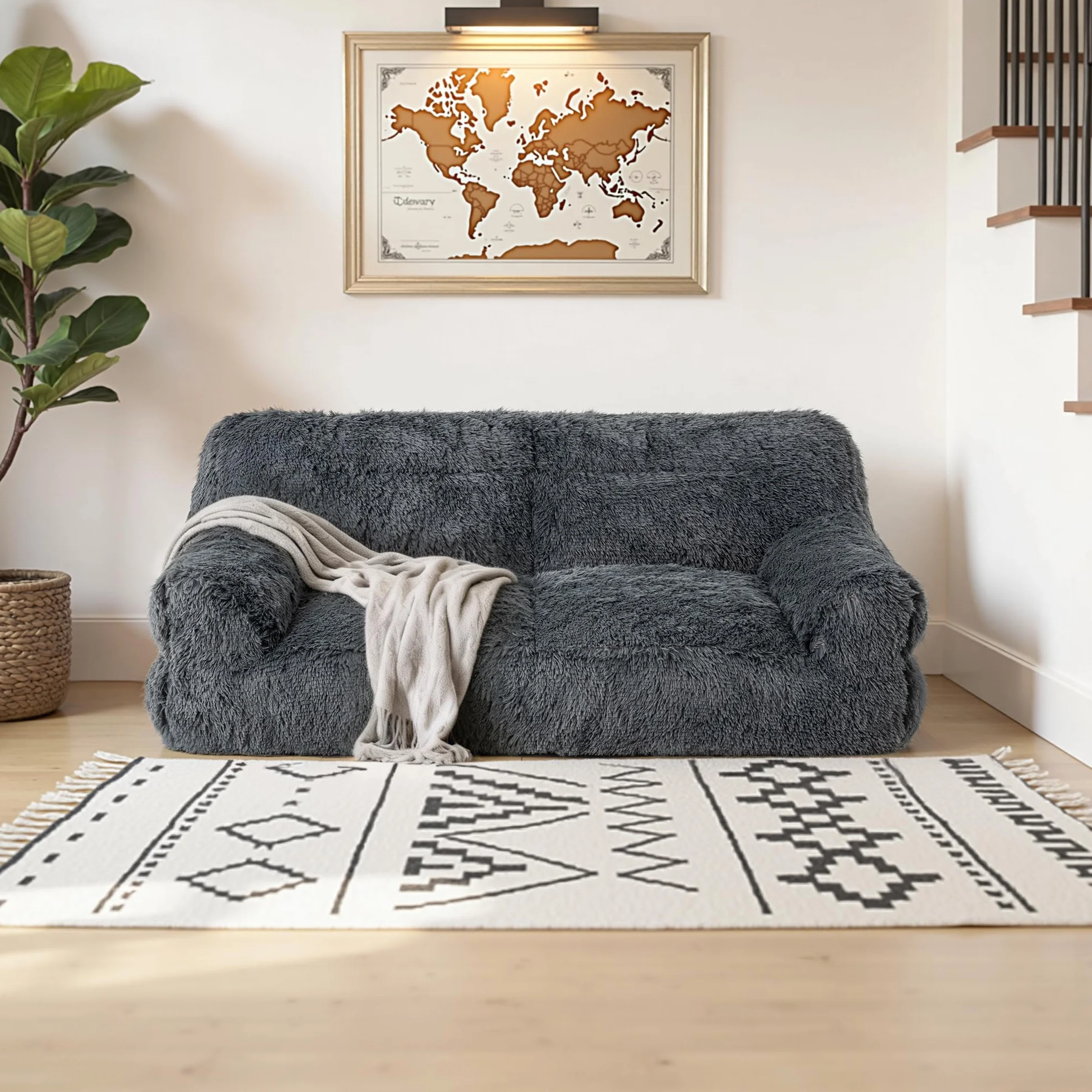 Pamapic Puff Salon, Sillon Puff con Relleno Incluido,Sofás de Dos Plazas, Sillas de Salon Ergonomicas, Bean Bag Interior para Sala de Estar, Dormitorio, Sala de Juegos, Gris