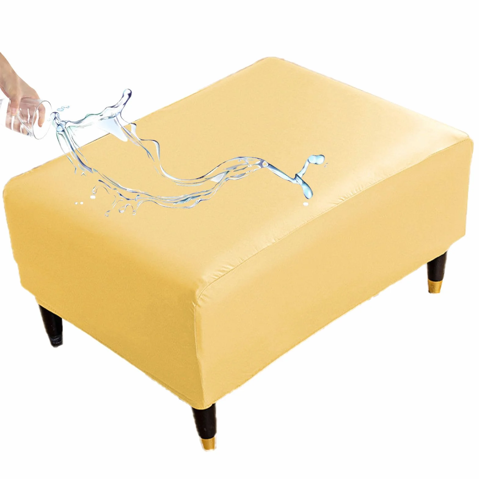 Funda otomana impermeable de piel sintética suave y elástica para reposapiés plegable, parte inferior elástica extraíble, color amarillo, se adapta a otomanas de 130 a 140 cm