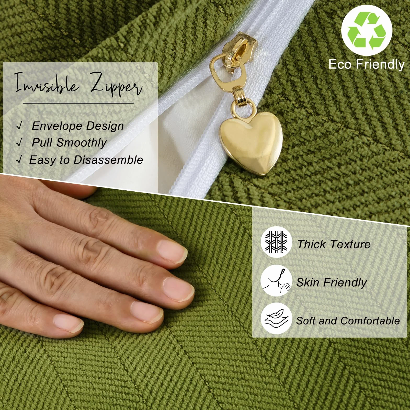 ZWJD Funda Cojin 50x50 Verde Oliva Juego de 2 Fundas de Chenilla Decorativas para Sofá
