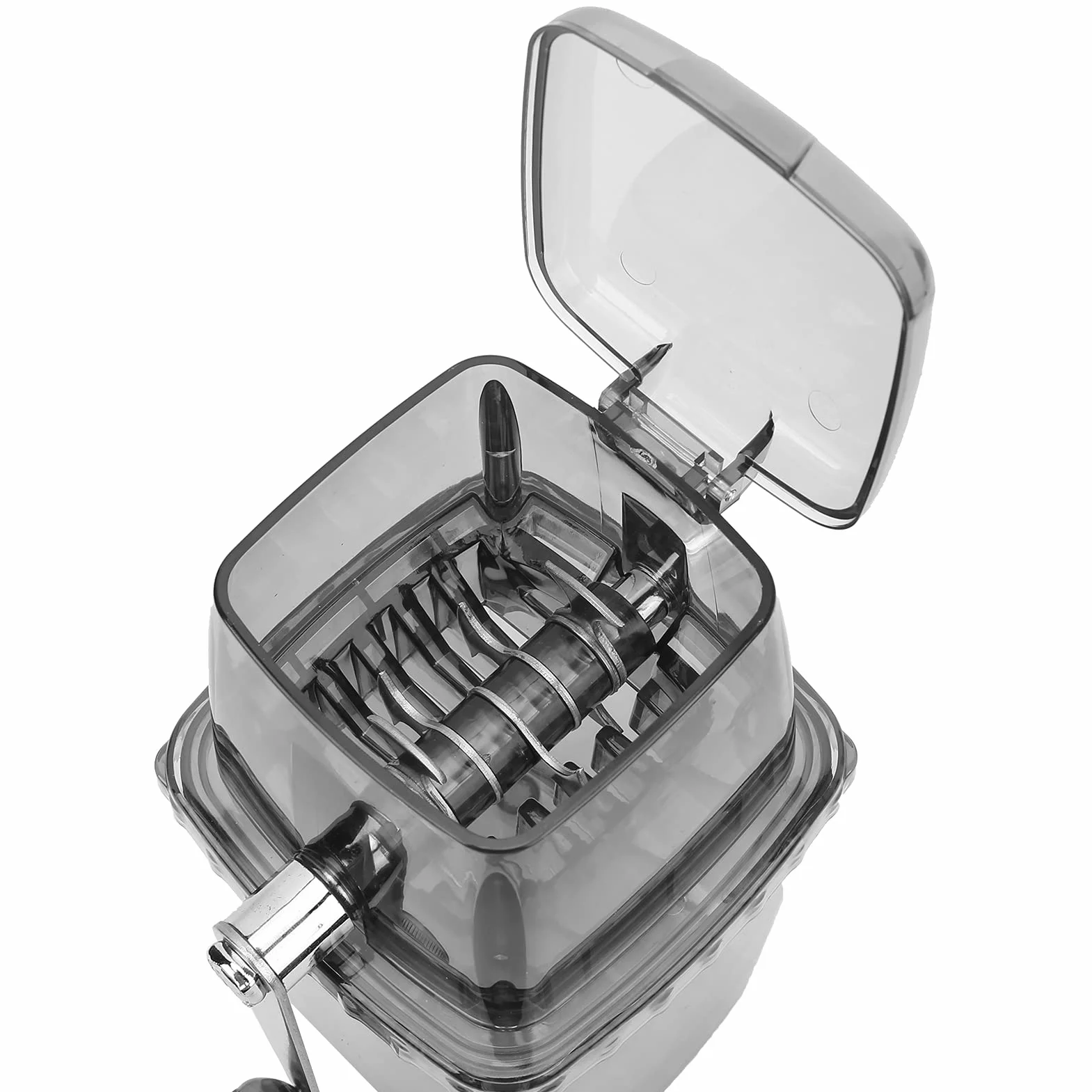 Trituradora de hielo con manivela de acero inoxidable transparente portátil