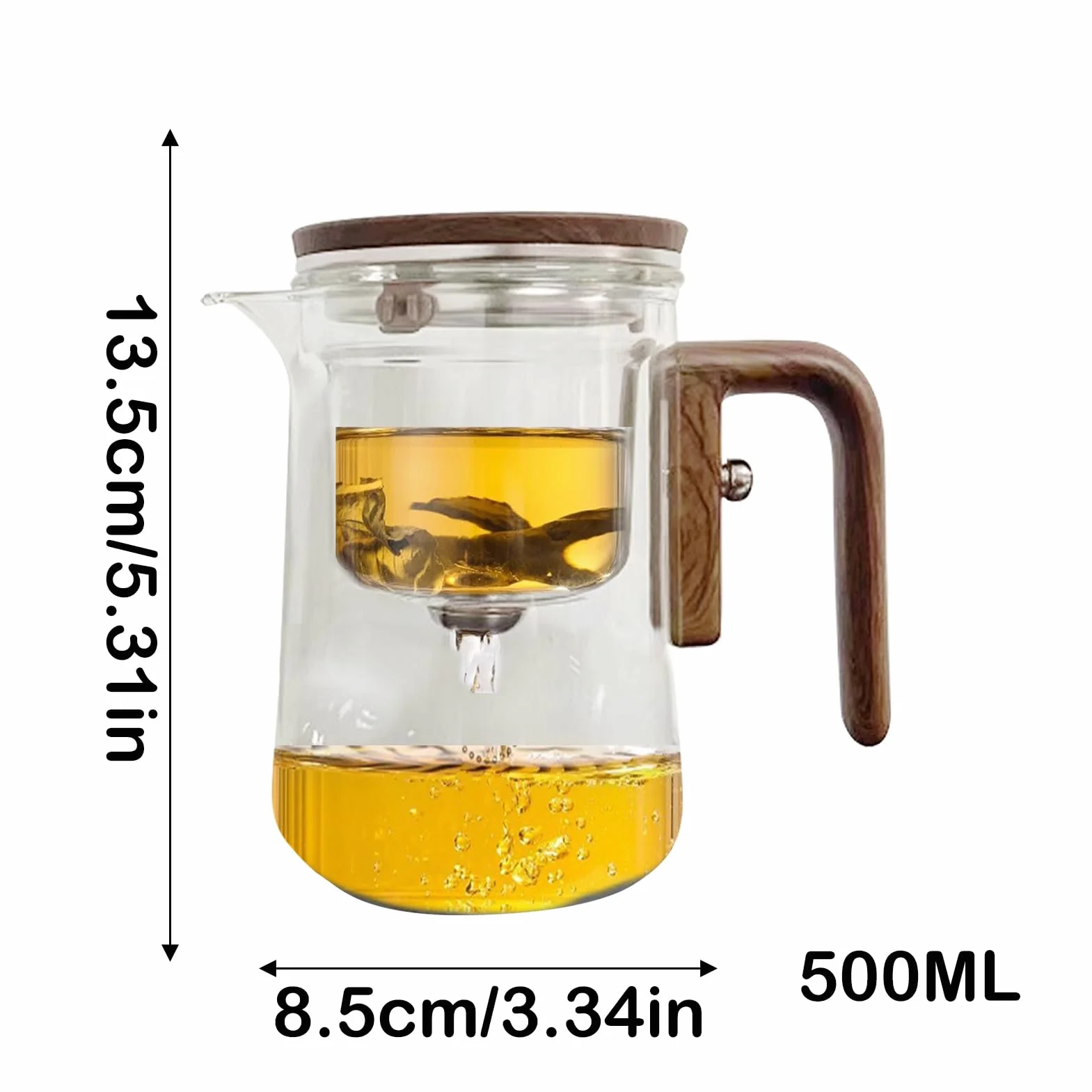 Mágica Transparente Antiderrames Con Infusor De Vidrio Con Separación De Agua Y Mango De Madera