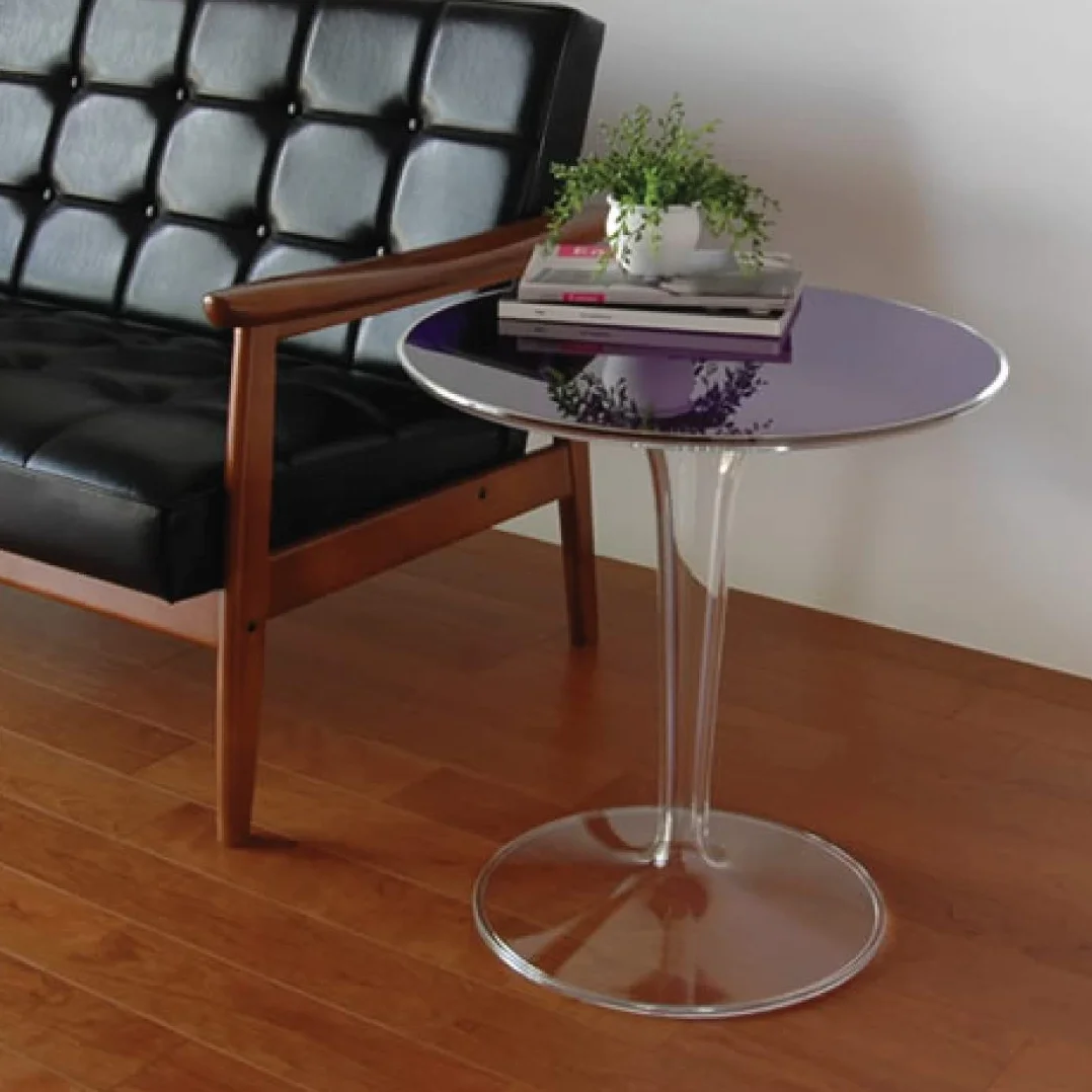 Kartell Tip Top Mesa, Bambú, Parte superior de PMMA, Negro brillante, 48 x 50 x 52 cm, Pata Transparente