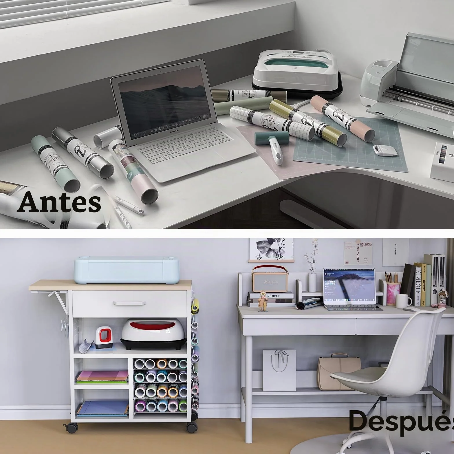 Carrito de manualidades resistente con cajones y estantes ajustables, estación de trabajo móvil rodante para Cricut Maker 3, Explore 3, vinilo, costura, ruedas de bloqueo, fácil montaje, organizador