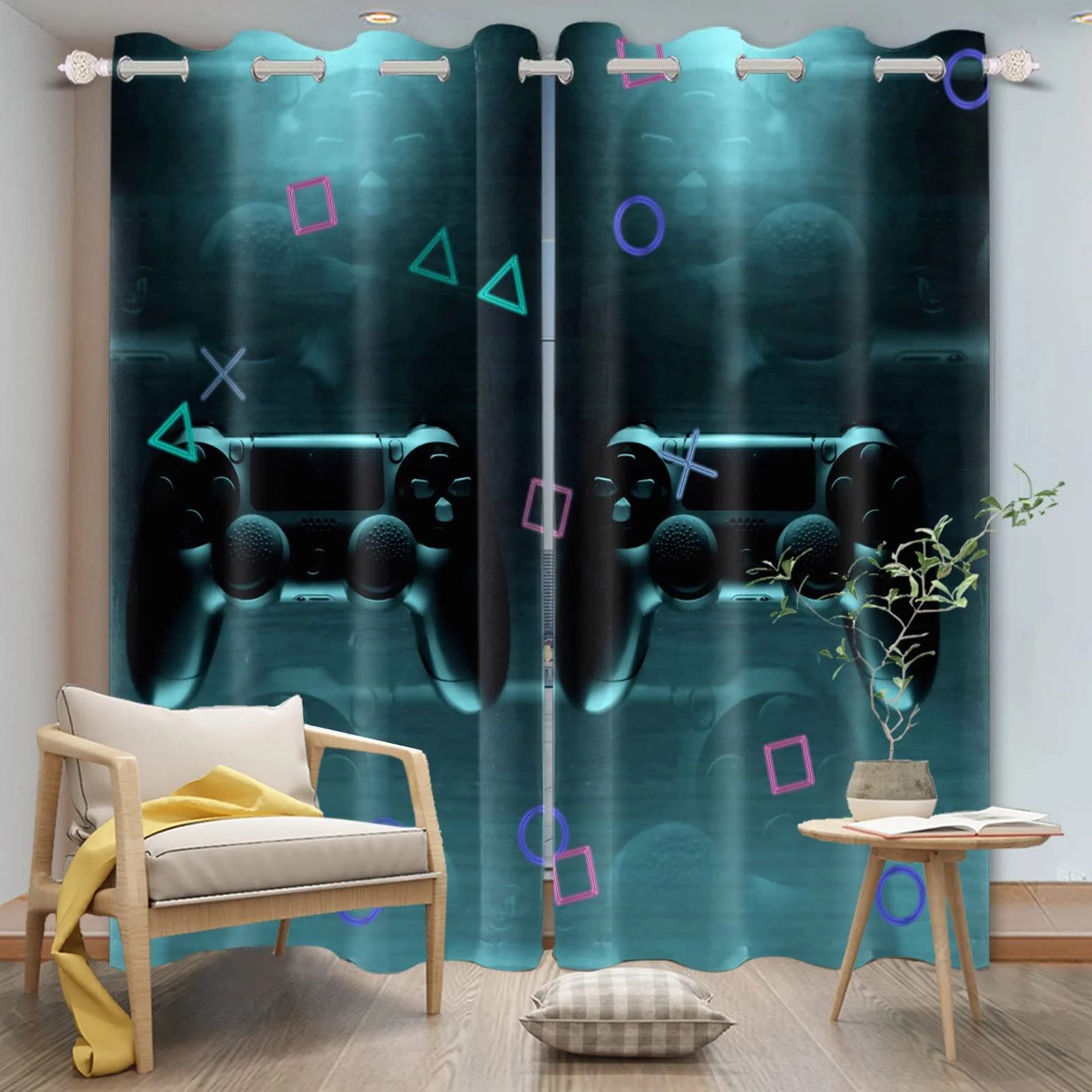 117x229cm Guay Control de Juego Cortina de Ventana Chic Moderno Amante los Juegos Magia Juego de Video Moda Juvenil Cortinas Ventana Aislamiento Térmico Cortina Dormitorio, 2 Paneles
