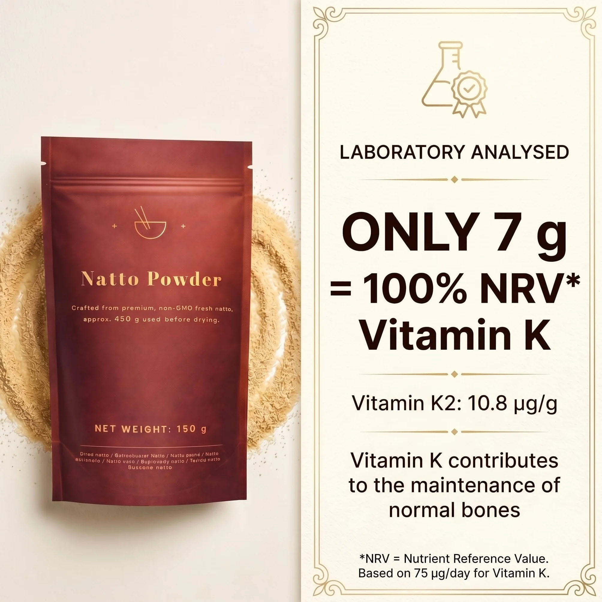 Natto en Polvo 150 g Rico en Vitamina K2 Soja Fermentada