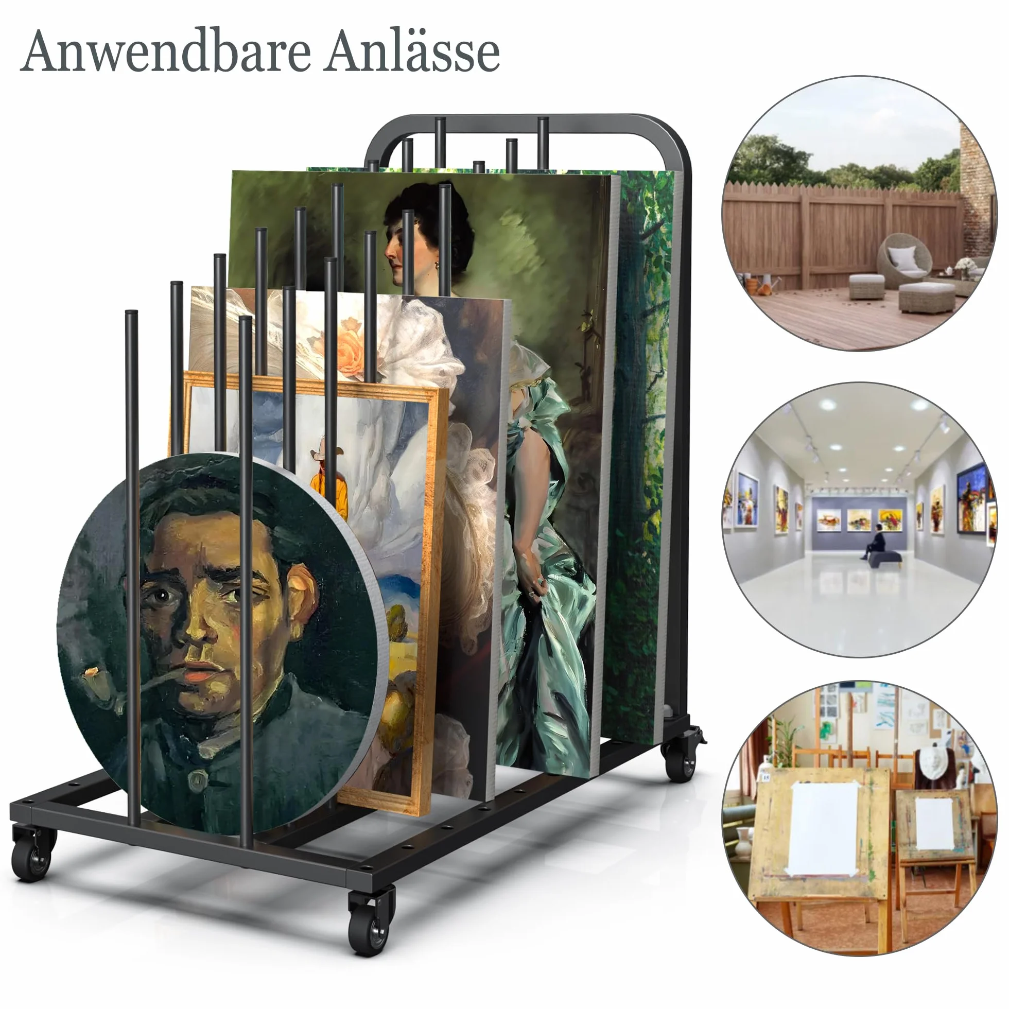 uyoyous Estante de secado de arte móvil 80 × 83 × 45 cm estante de secado para arte intervalo ajustable estante de secado de arte con ruedas freno para lienzos de arte, obras de arte, impresión