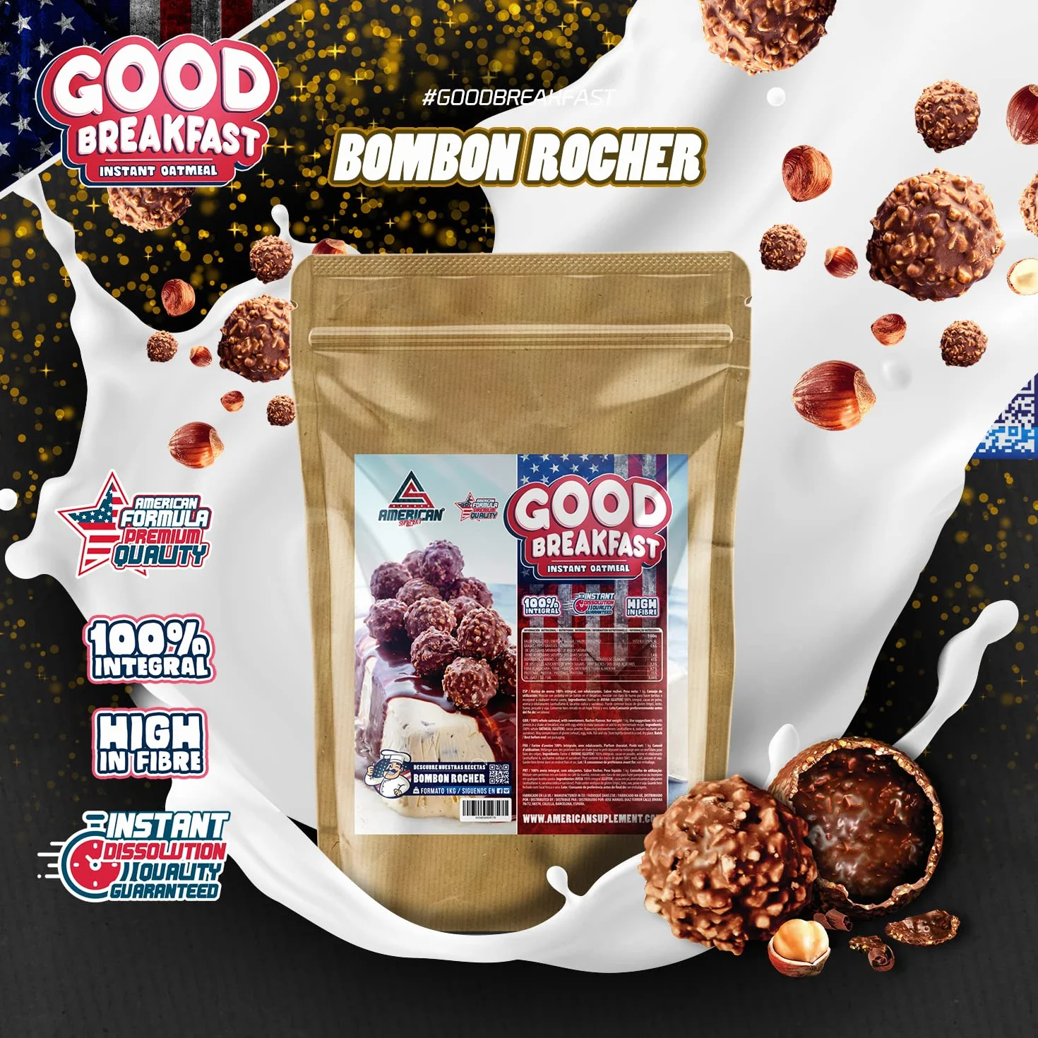 Harina de Avena Integral AS American Suplement 1 kg Bajo en Azúcares y Grasas Fuente de Fibra y Proteínas
