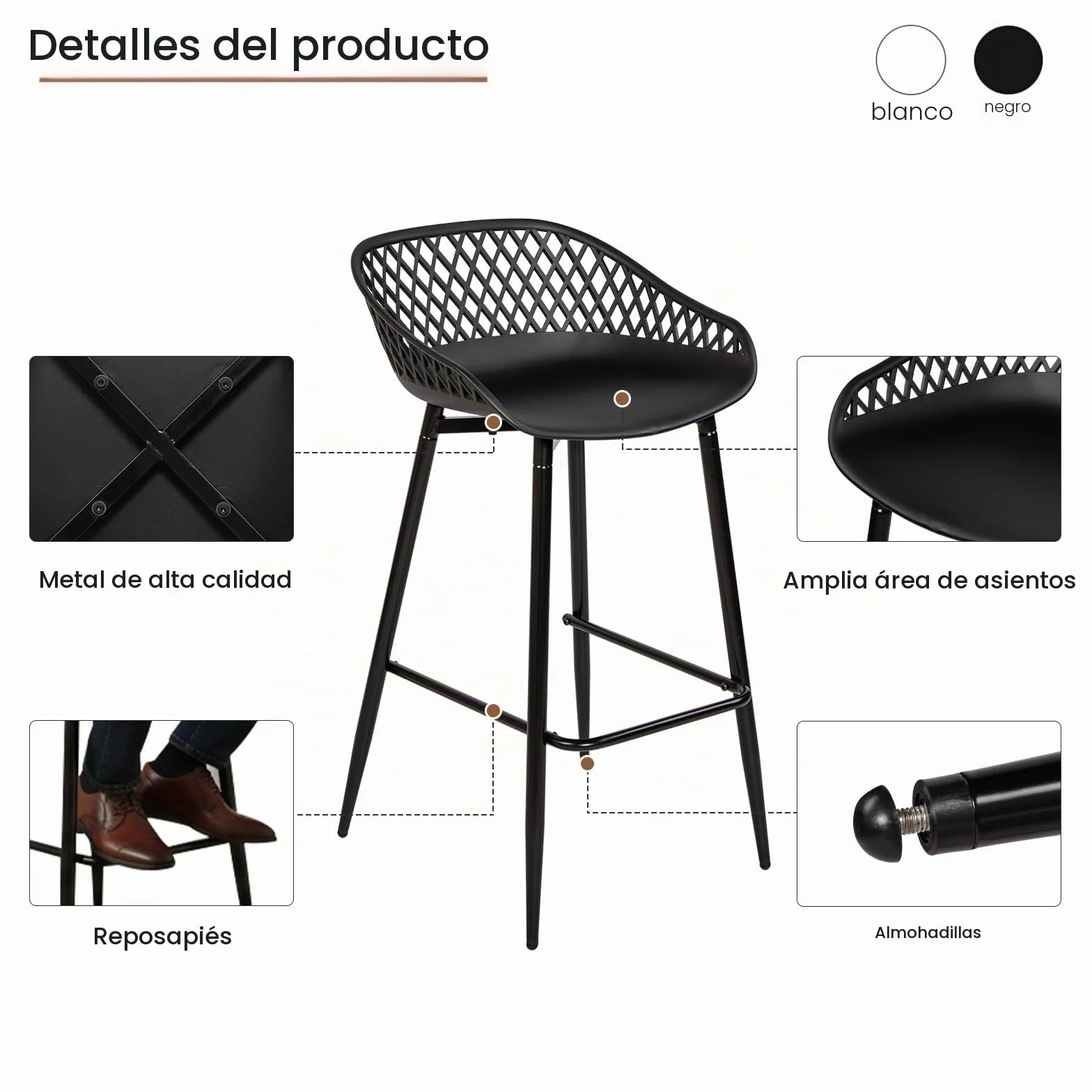 buybyroom Taburetes Altos de Cocina, Juego de 4 Taburetes de Bar con Respaldo, Sillas Altas de Cocina Modernas para Isla de Cocina, Bar o Restaurante, Patas de Metal, Negro