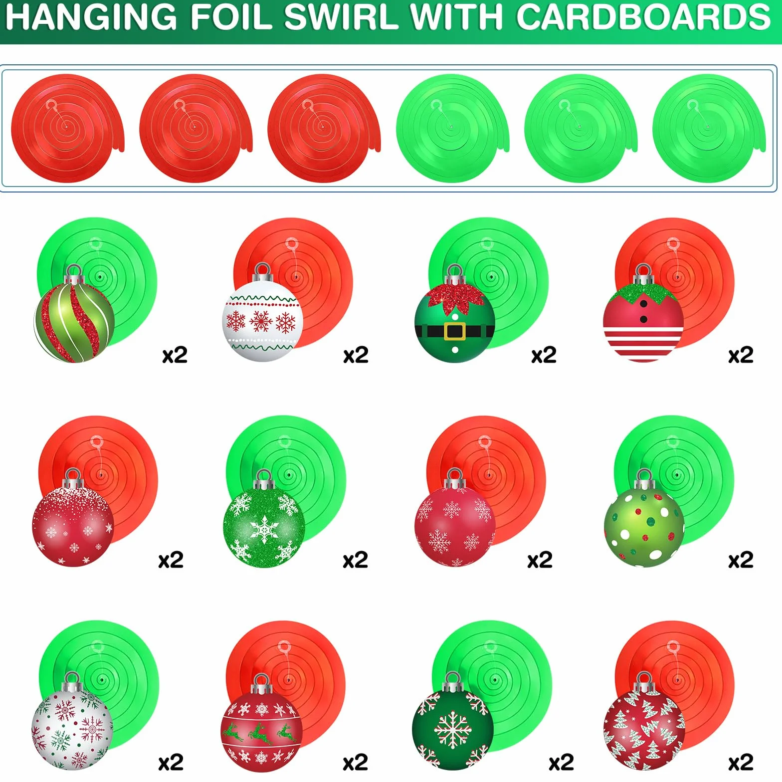 54 Decoraciones Colgantes de Navidad con Remolinos de Papel de Aluminio Adornos de Bola