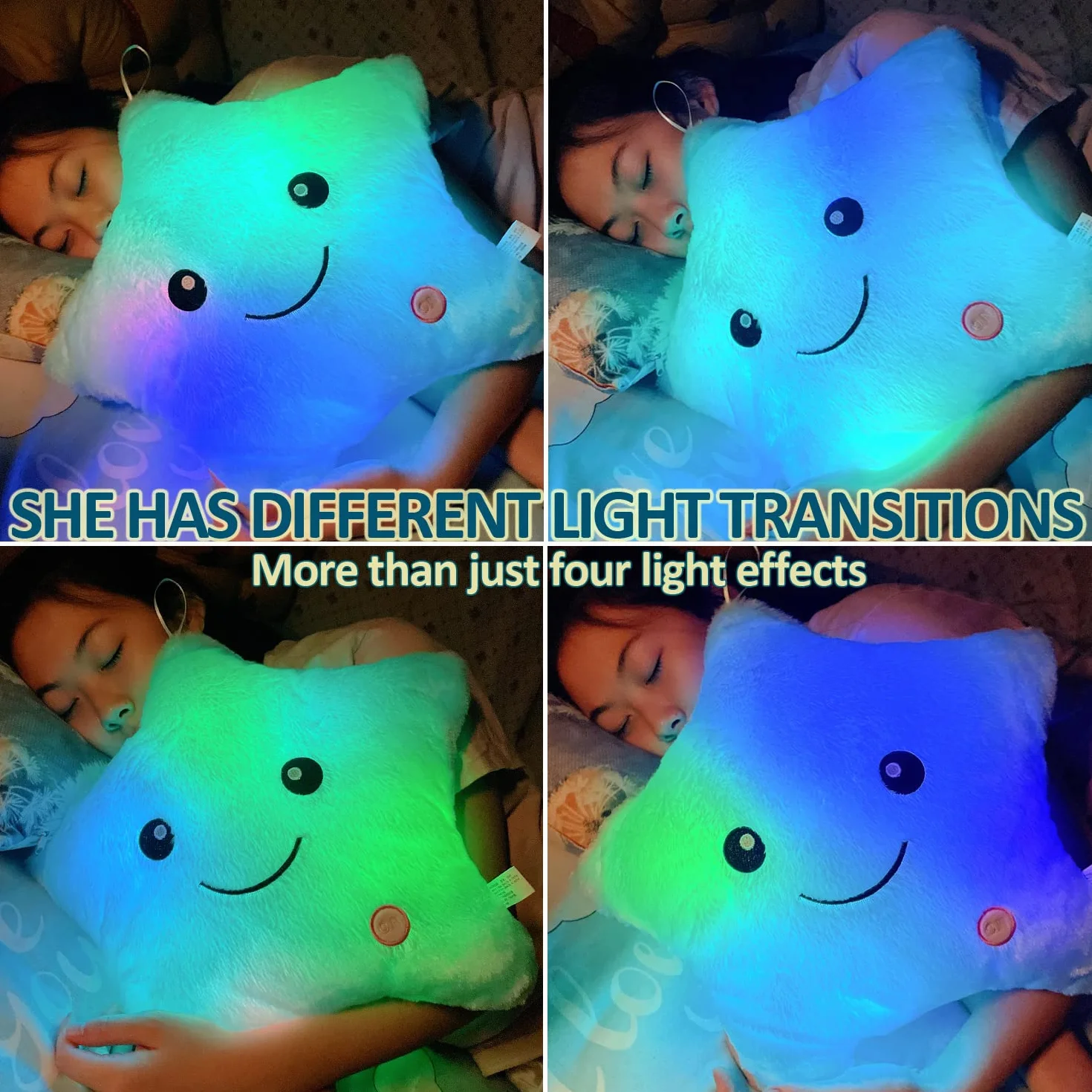 Cojín de Peluche con luz LED, Almohada con Luces Almohada Felpa Luminoso, Cojines Decorativos, Cojín de Felpa Trasero Decoración Creativa ​para Sofá Hogar (Azul)