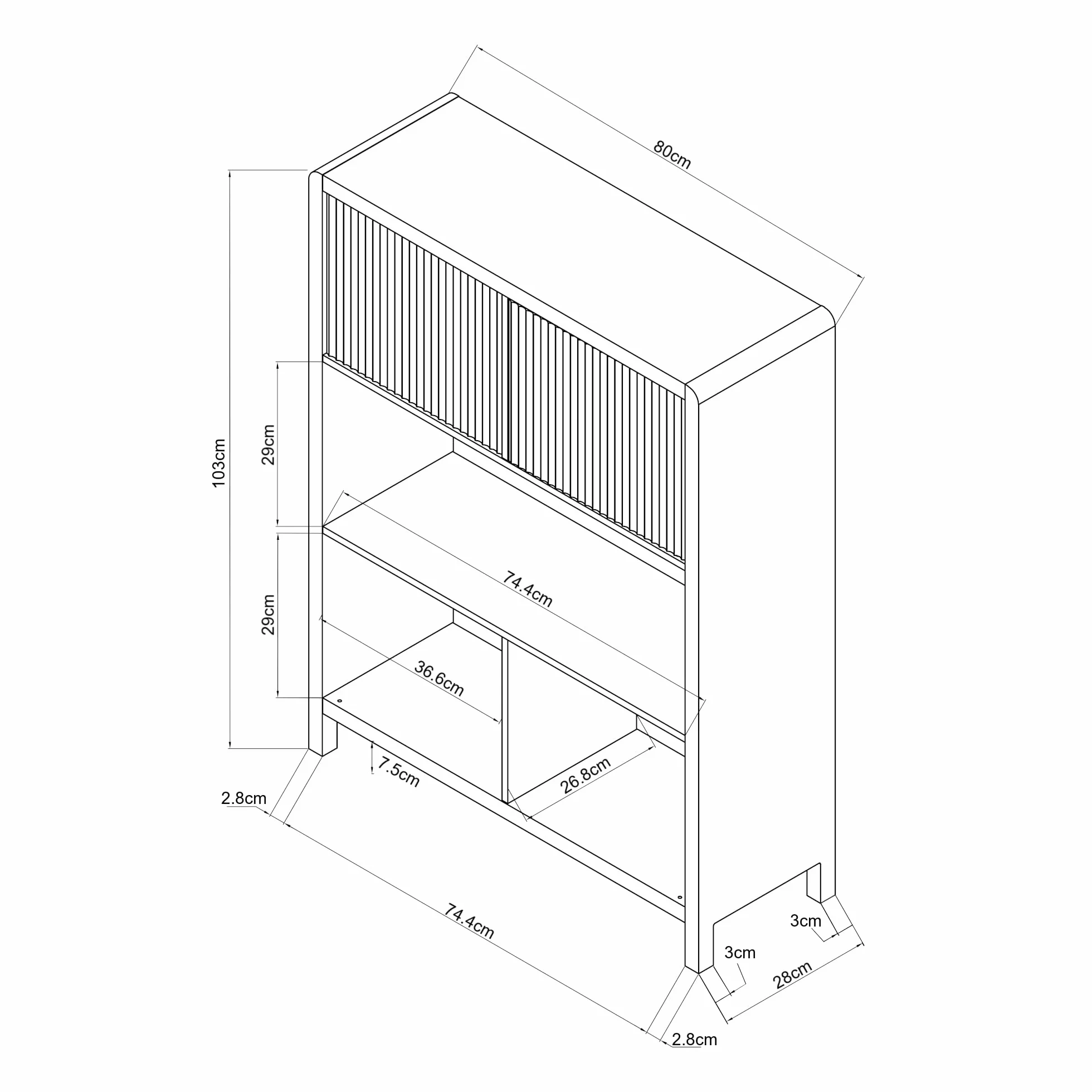 [en.casa] Aparador Alto Lukkodso con Compartimentos Mueble Auxiliar con 2 Puertas Variables Rectangular Armario Multiusos 103 x 80 x 28 cm - Efecto Nogal