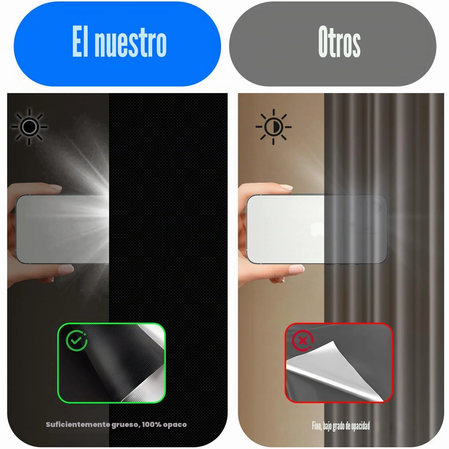 Estores Opacos sin Taladrar 300x145cm Tela Oscurecedora Protección Solar Blackout Portátil