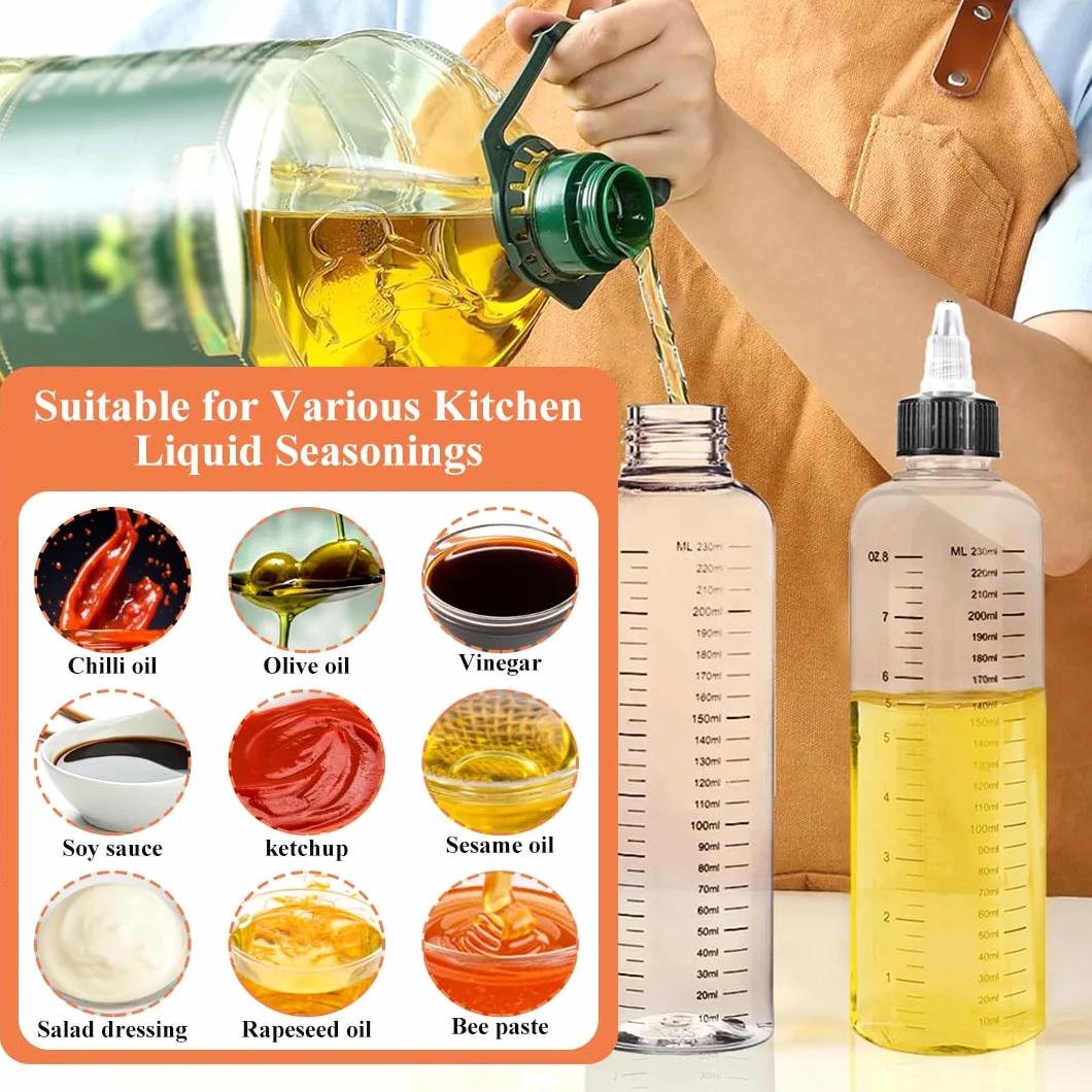 2pcs Botella Exprimible Aceite de Plastico, 250ml Biberones Cocina Profesional Aceitera Botellas Plastico con Tapa de Punta, Transparente Botella de Salsa para Condimentos Líquidos Aceite Vinagre