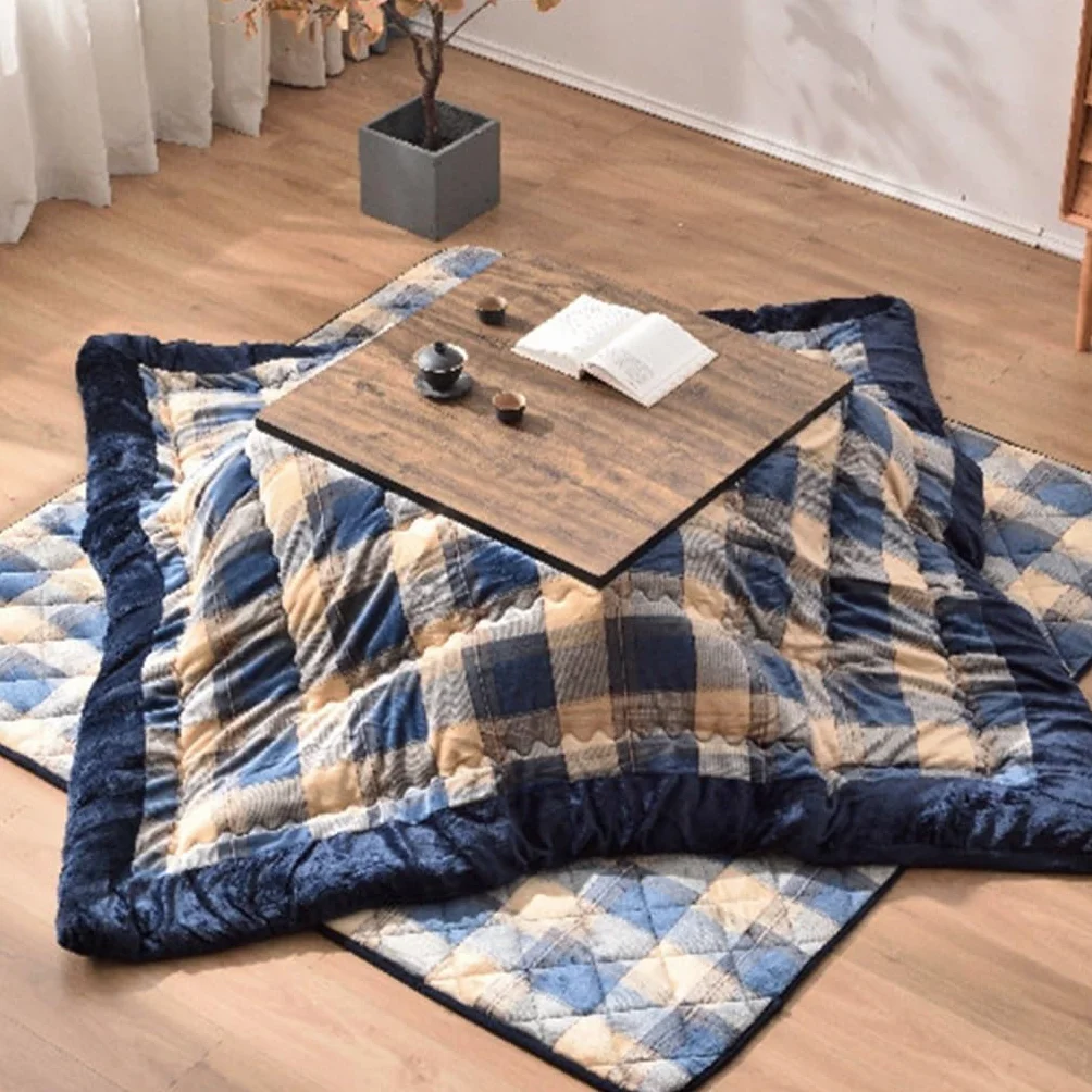 Mesa Kotatsu Kotatsu Edredón con Patrón A Cuadros Juego De 4 Piezas Mesa Kotatsu Calefactora Juego De Mesa Kotatsu De Estilo Japonés Mesa De Centro De Sala De Estar (Color : Azul, S : 75 * 75 * 38CM)